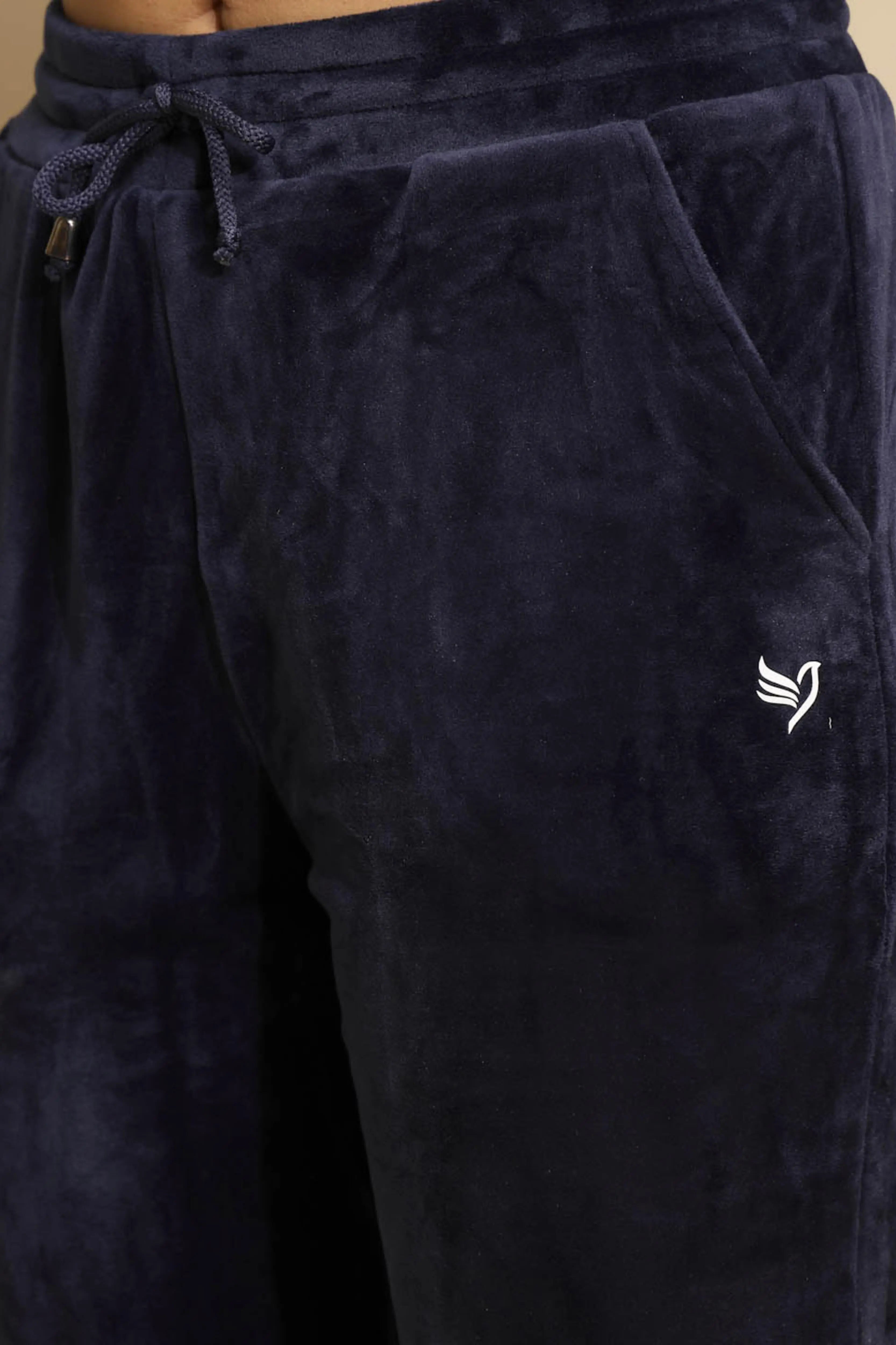 Blue Solid Full Sleeve Collared Neck Hosiery Night Suit Set