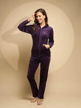 Purple Solid Full Sleeve Round Neck Hosiery Night Suit