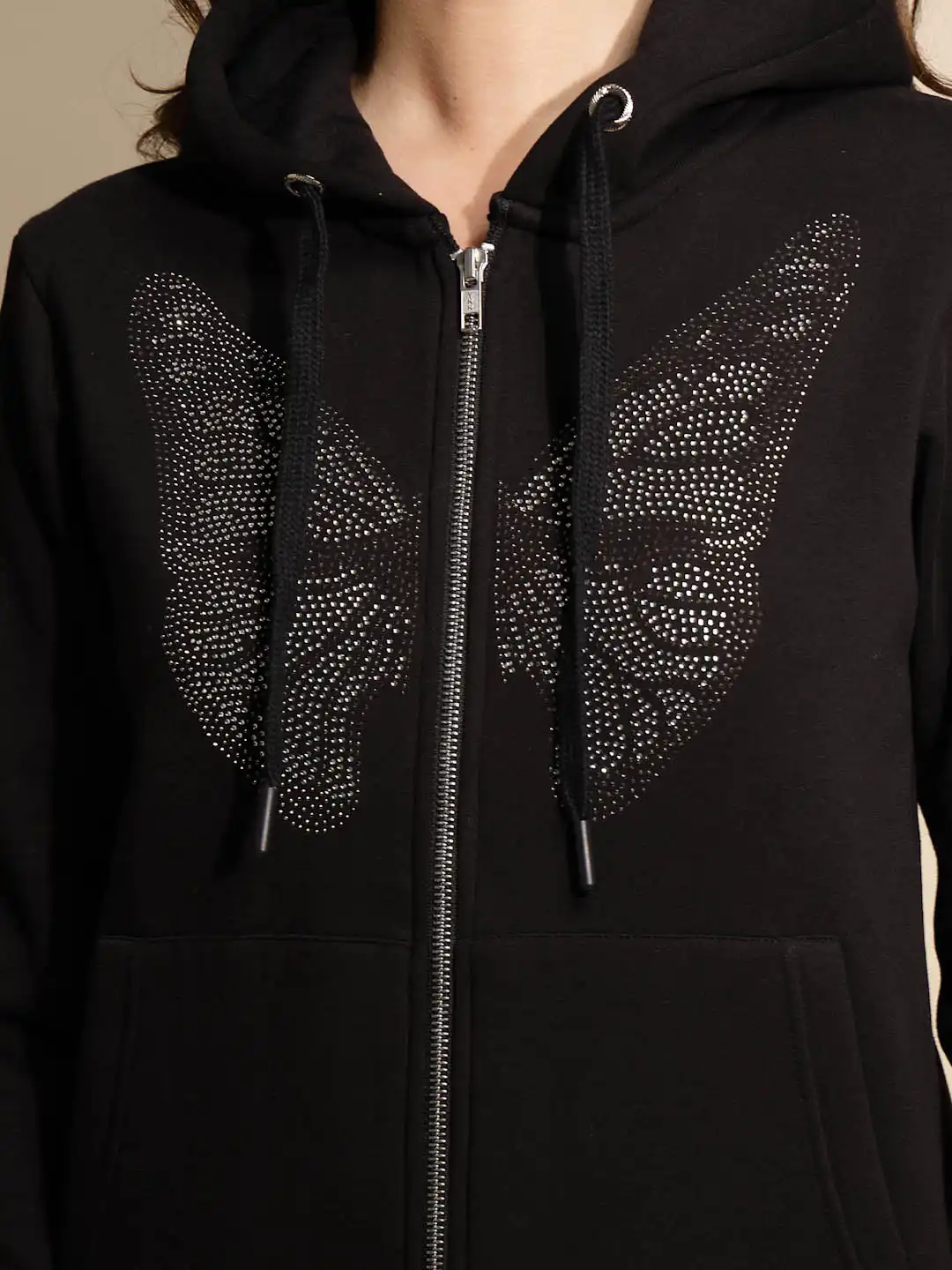 Black Embellished Hooded Sweatshirt