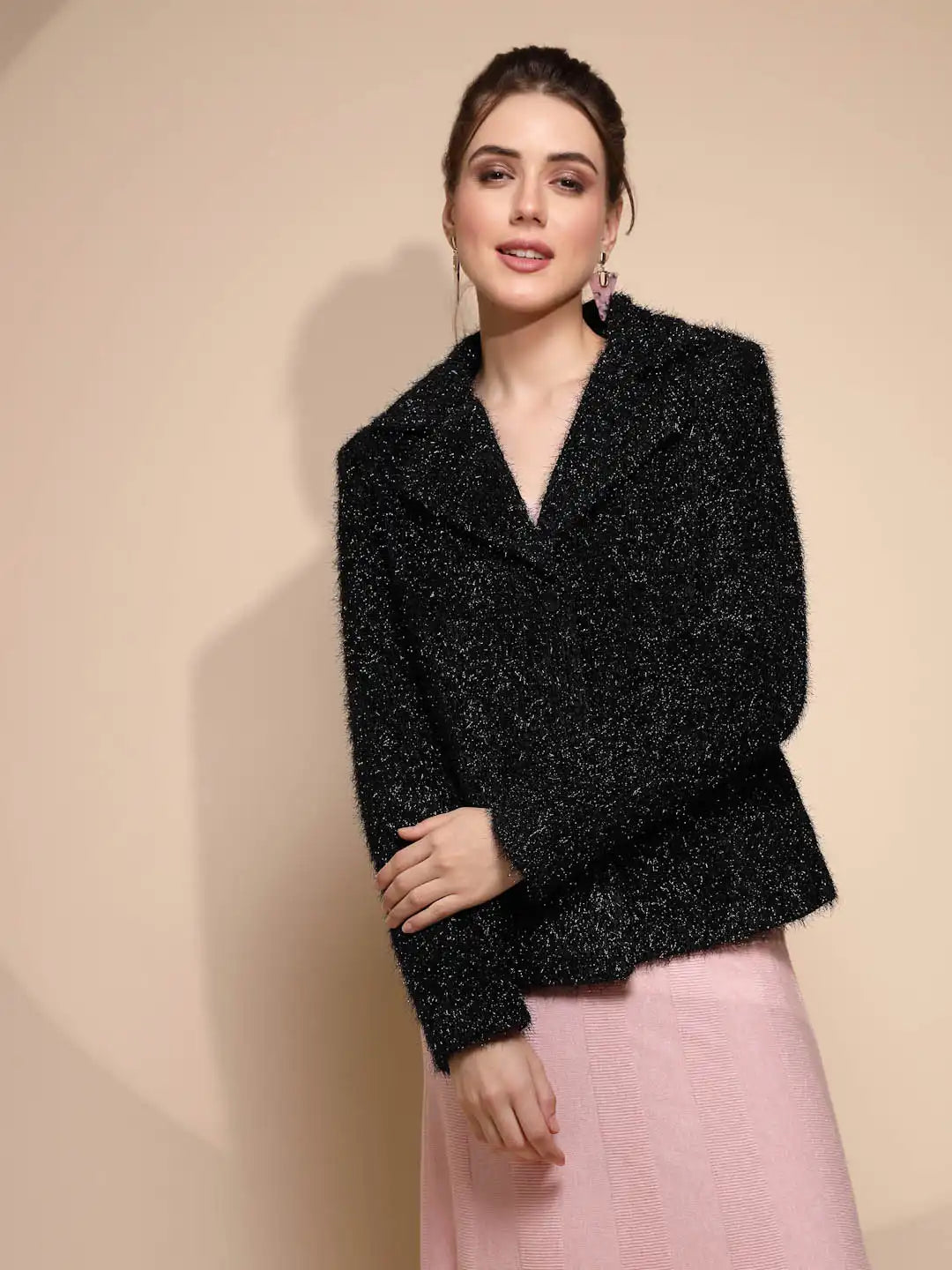 Women's Solid Collared Neck Blue Blazer - Global Republic