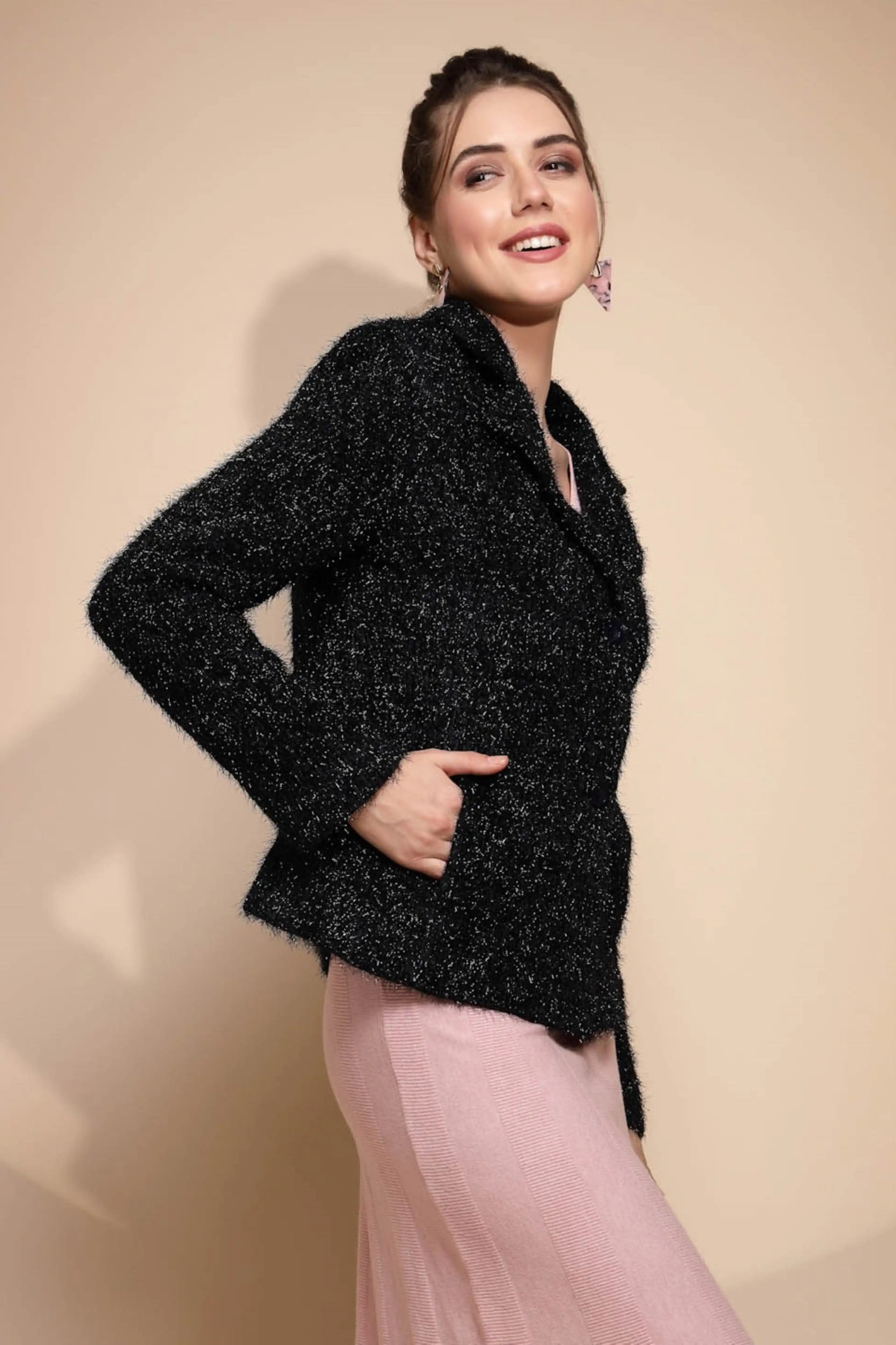 Women's Solid Collared Neck Blue Blazer