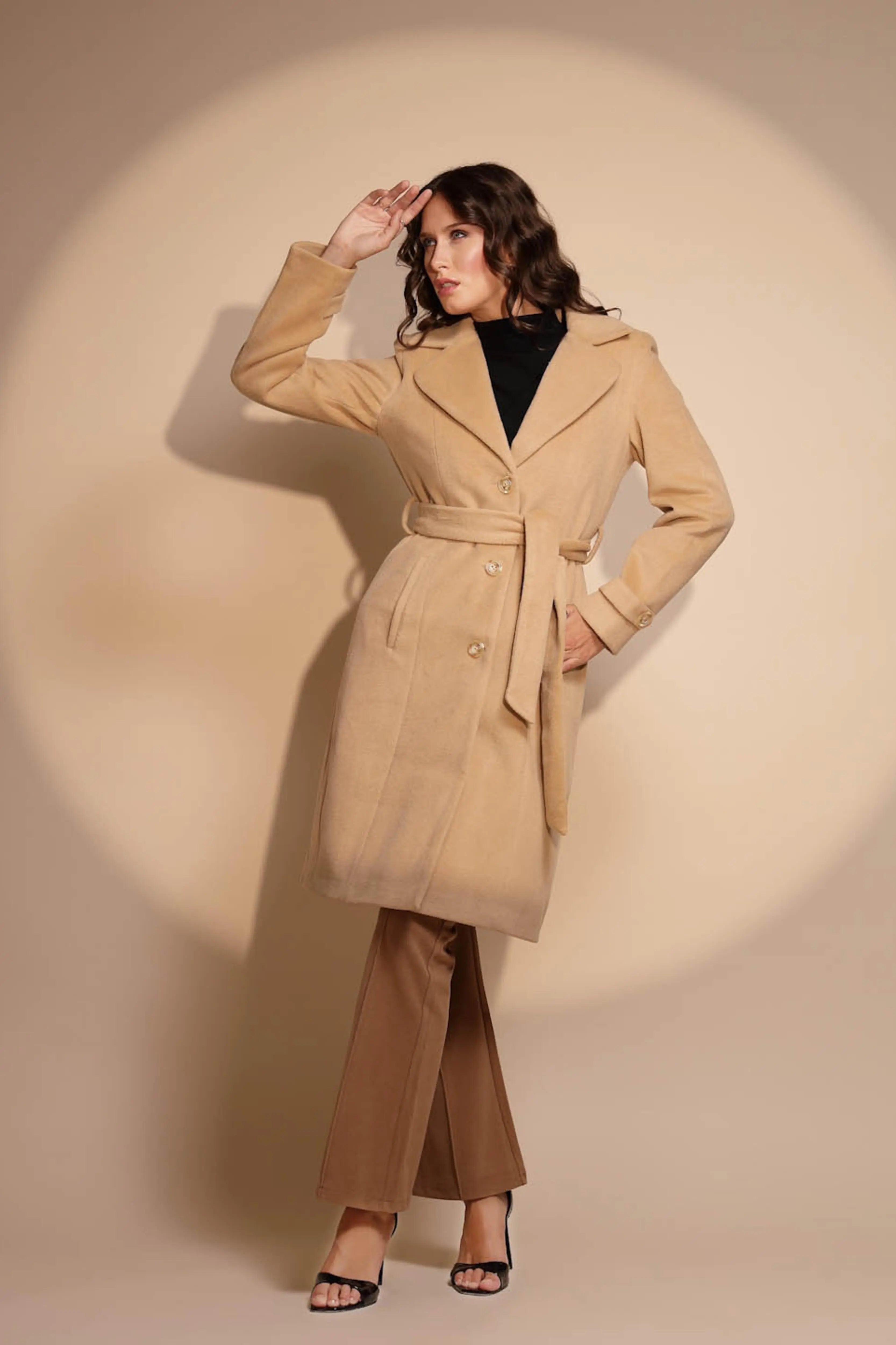 Brown Solid Tweed  Coat - Global Republic