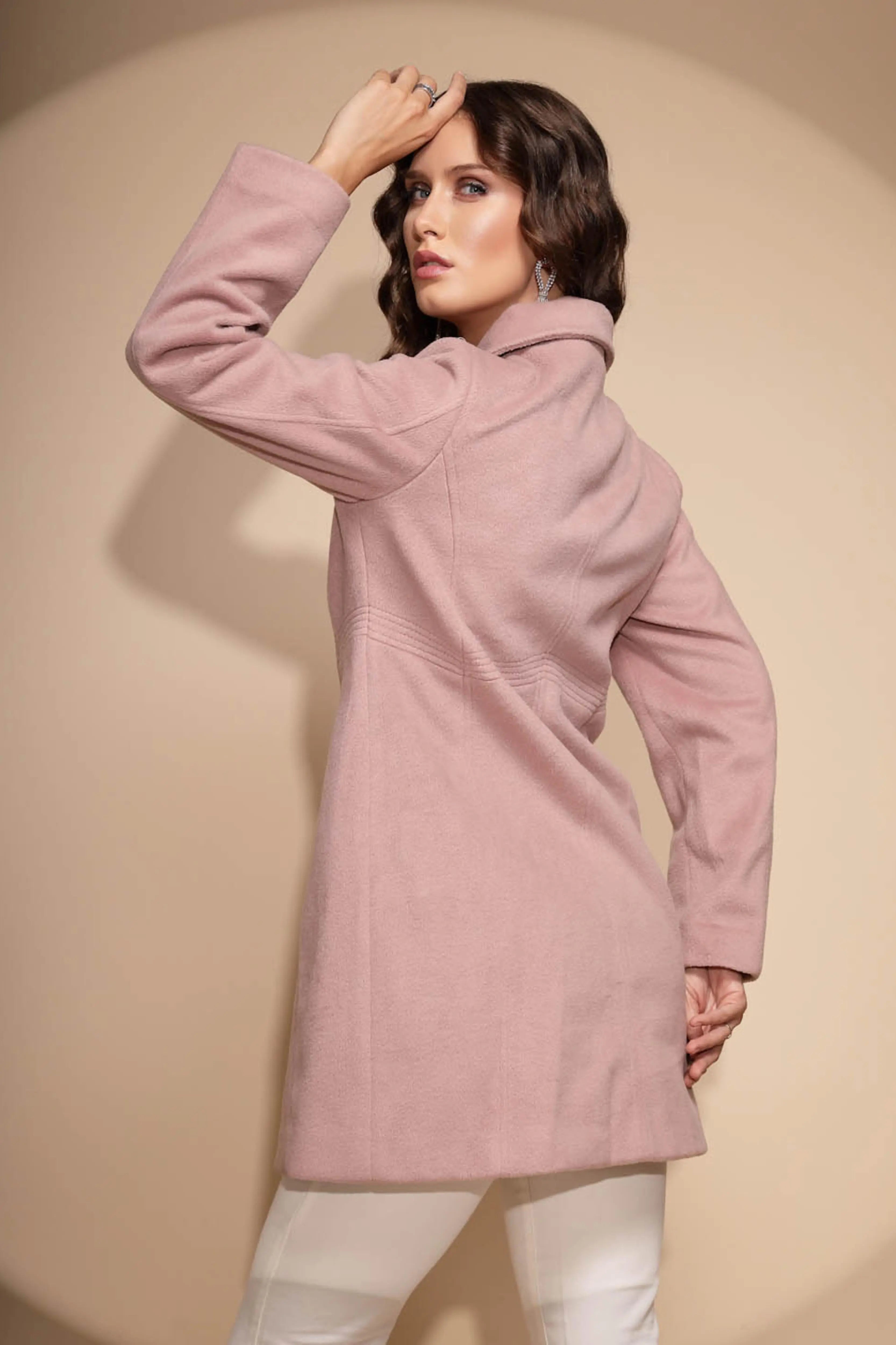 Women's Solid Full Sleeve Pink Long Coat - Global Republic