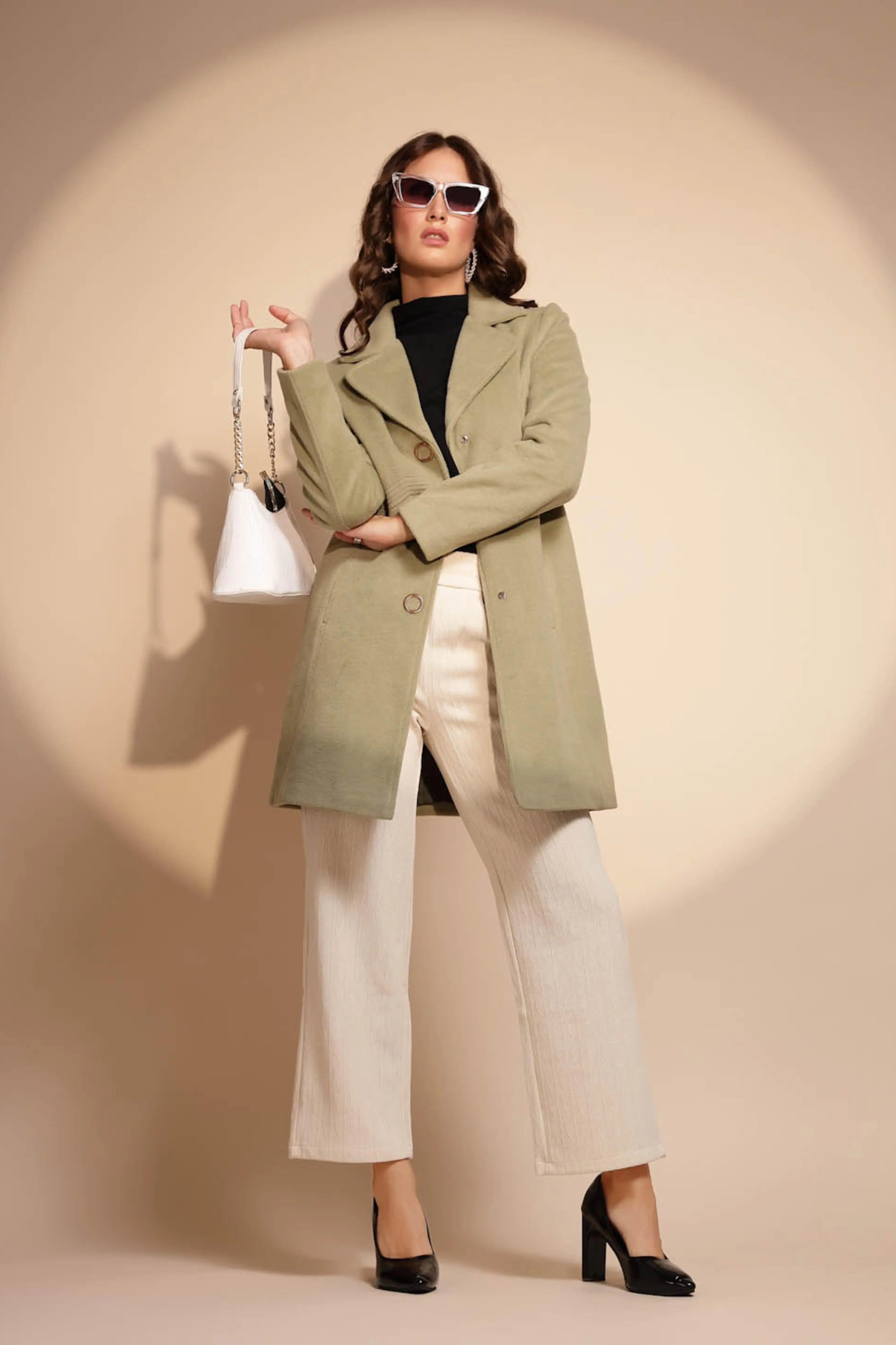 Women's Solid Collared Neck Green Blazer - Global Republic