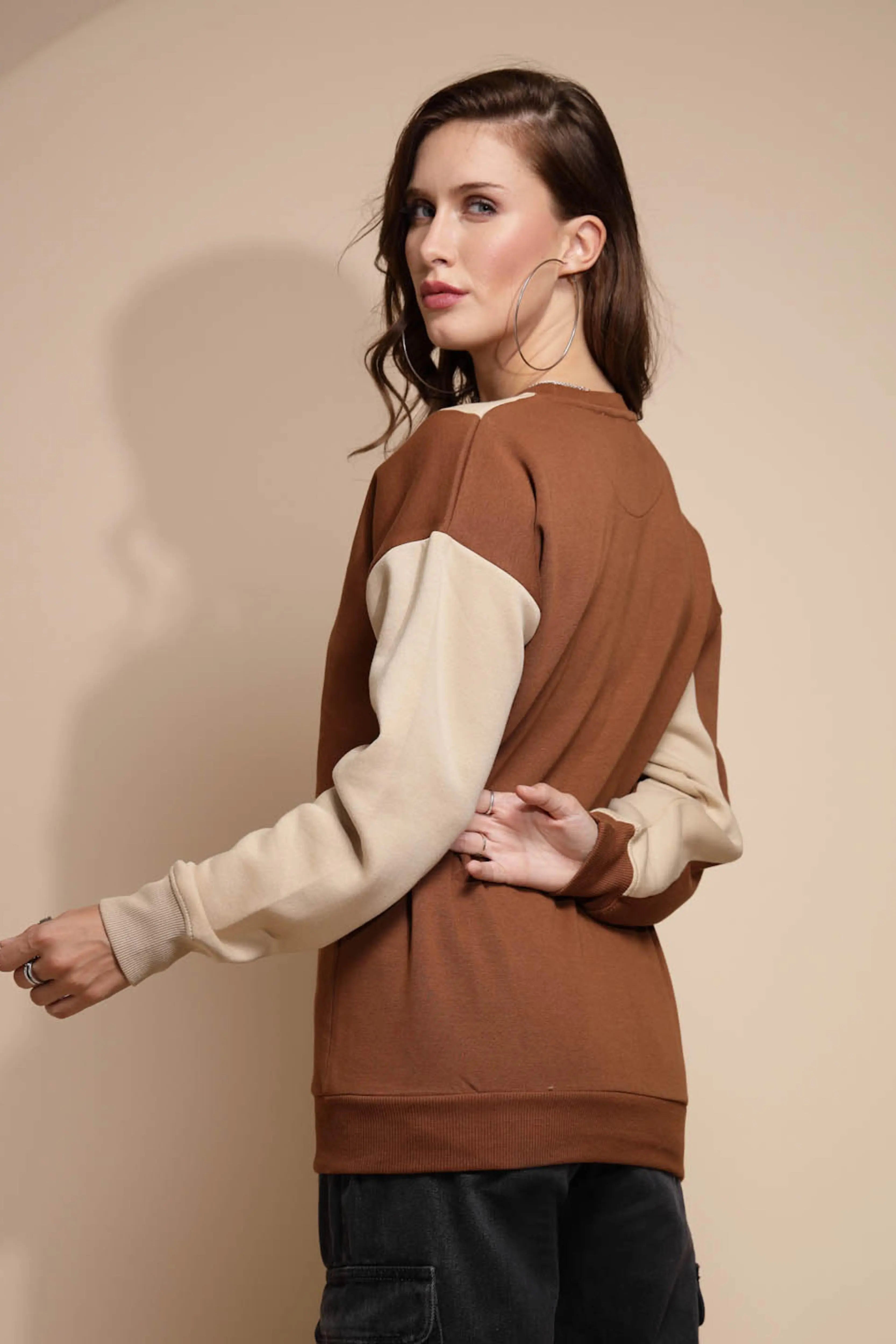 Beige Round Neck Hosiery Sweatshirt - Global Republic