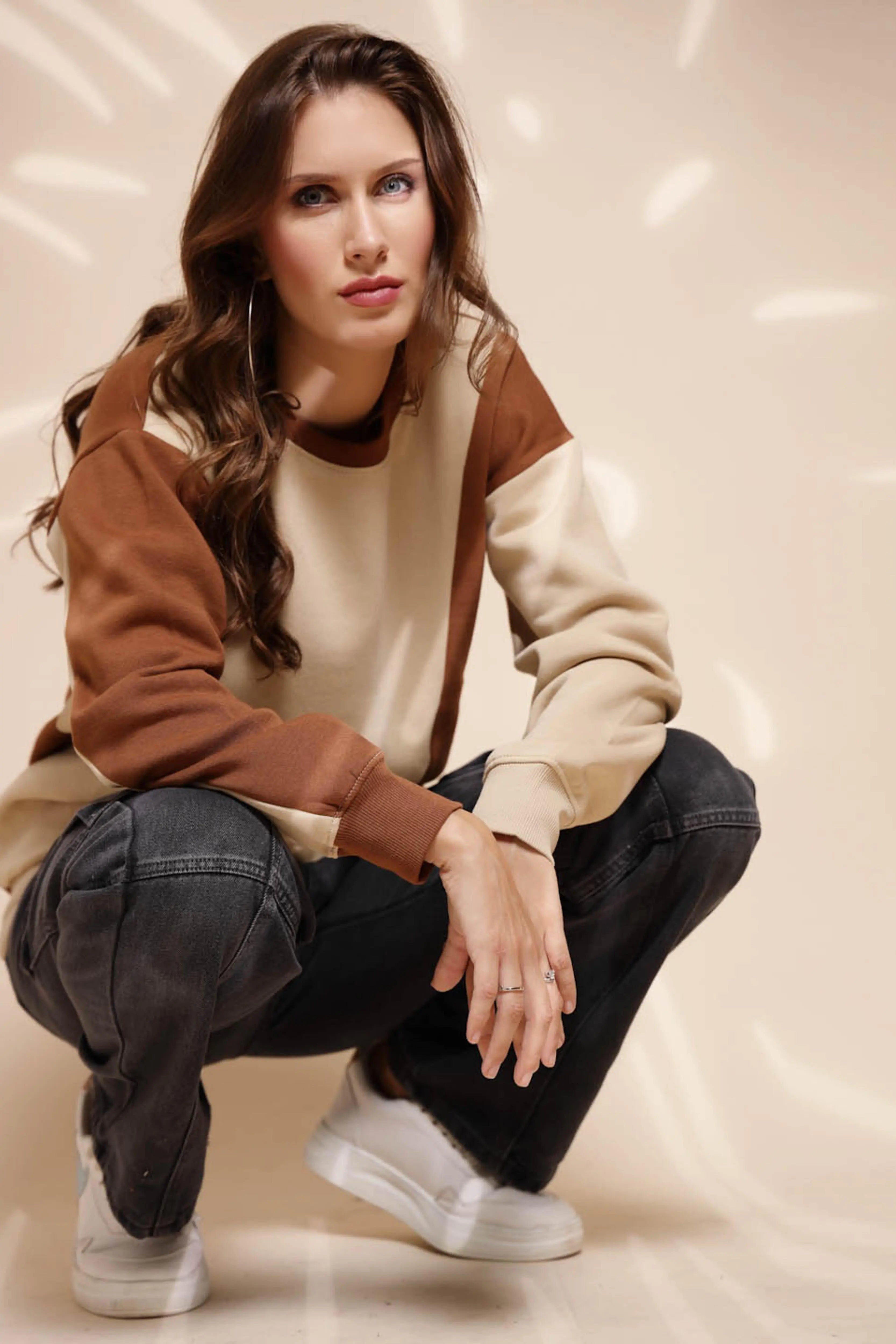 Beige Round Neck Hosiery Sweatshirt - Global Republic