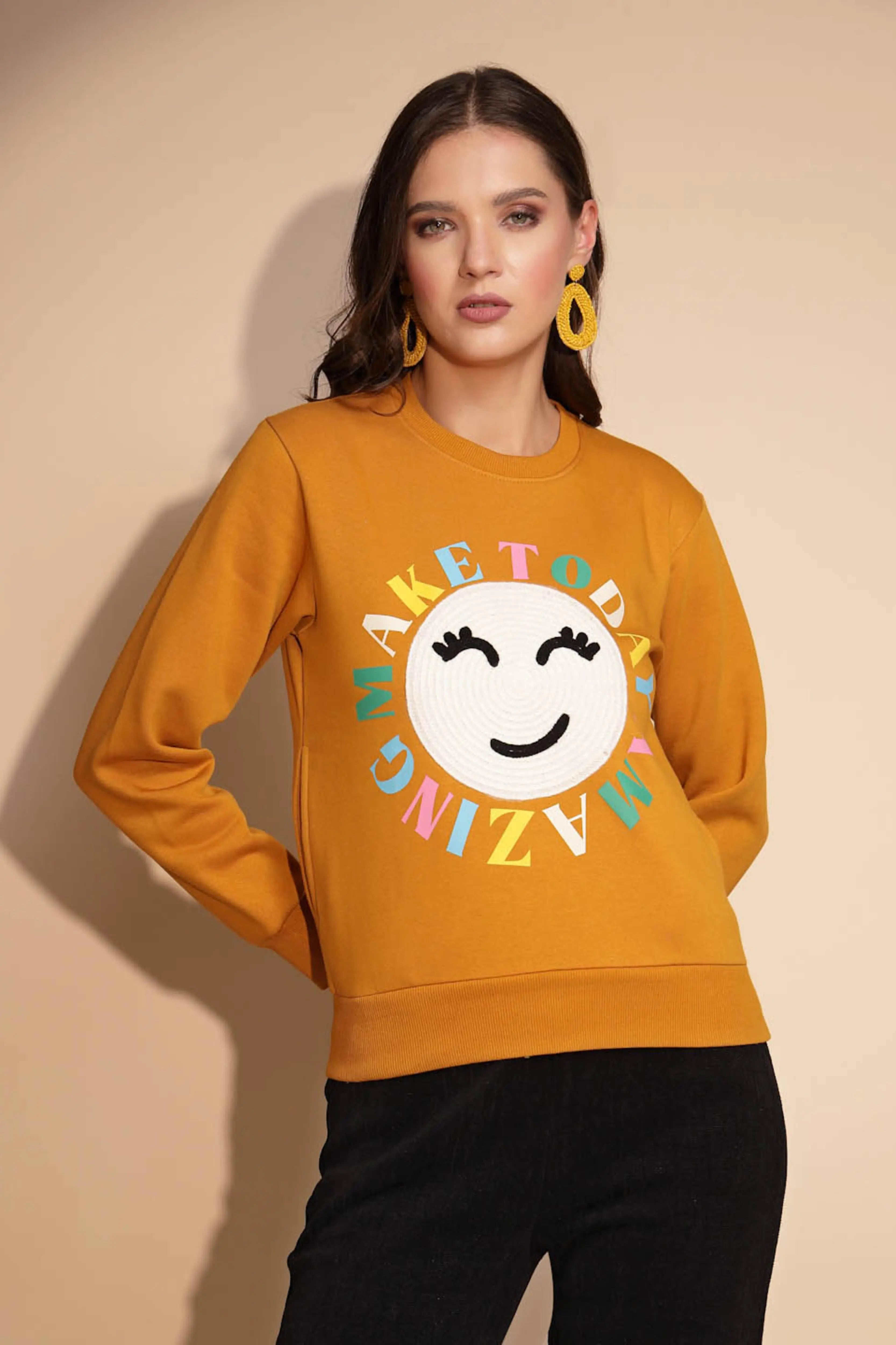 Yellow Round Neck Hosiery Sweatshirt - Global Republic