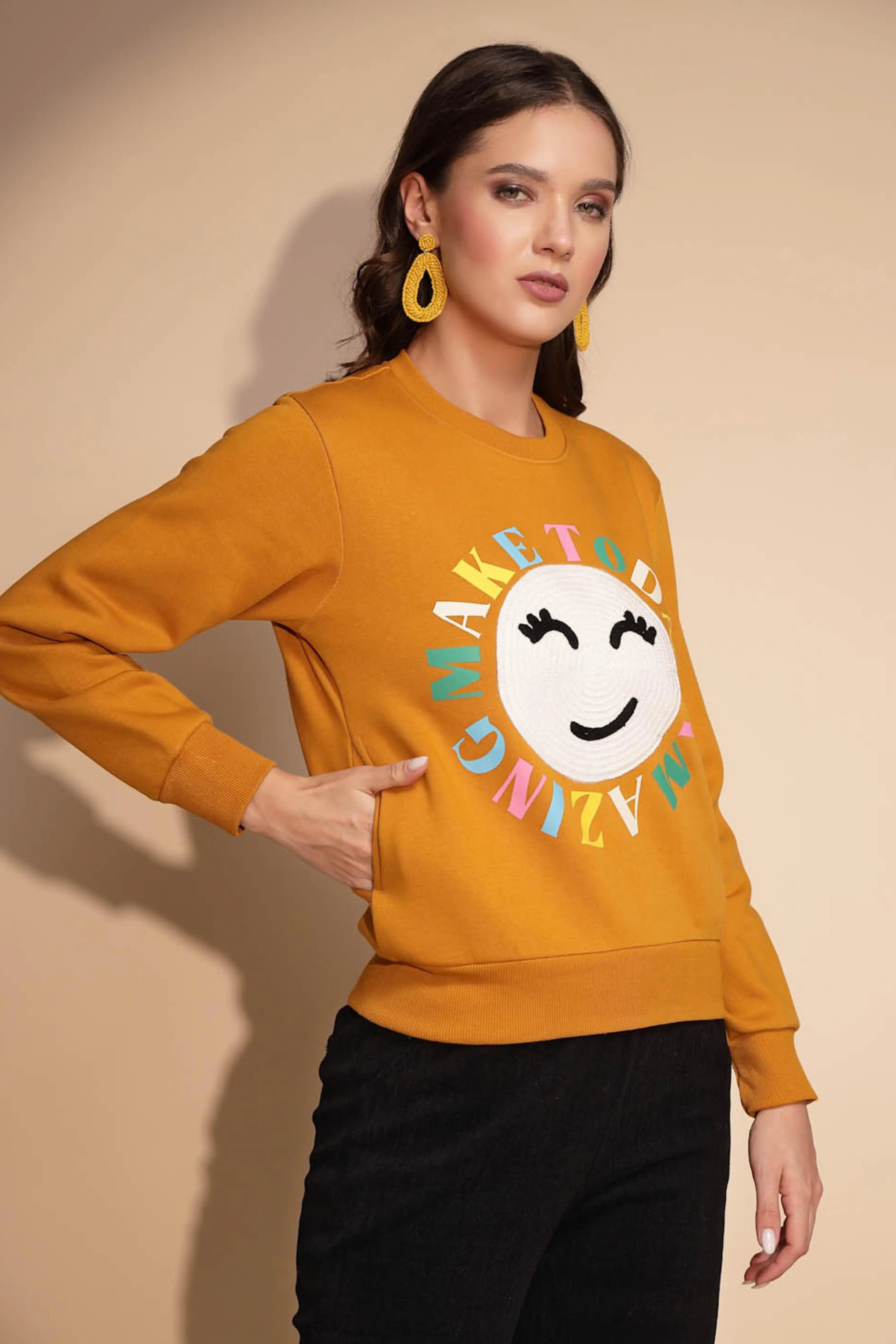 Yellow Round Neck Hosiery Sweatshirt - Global Republic
