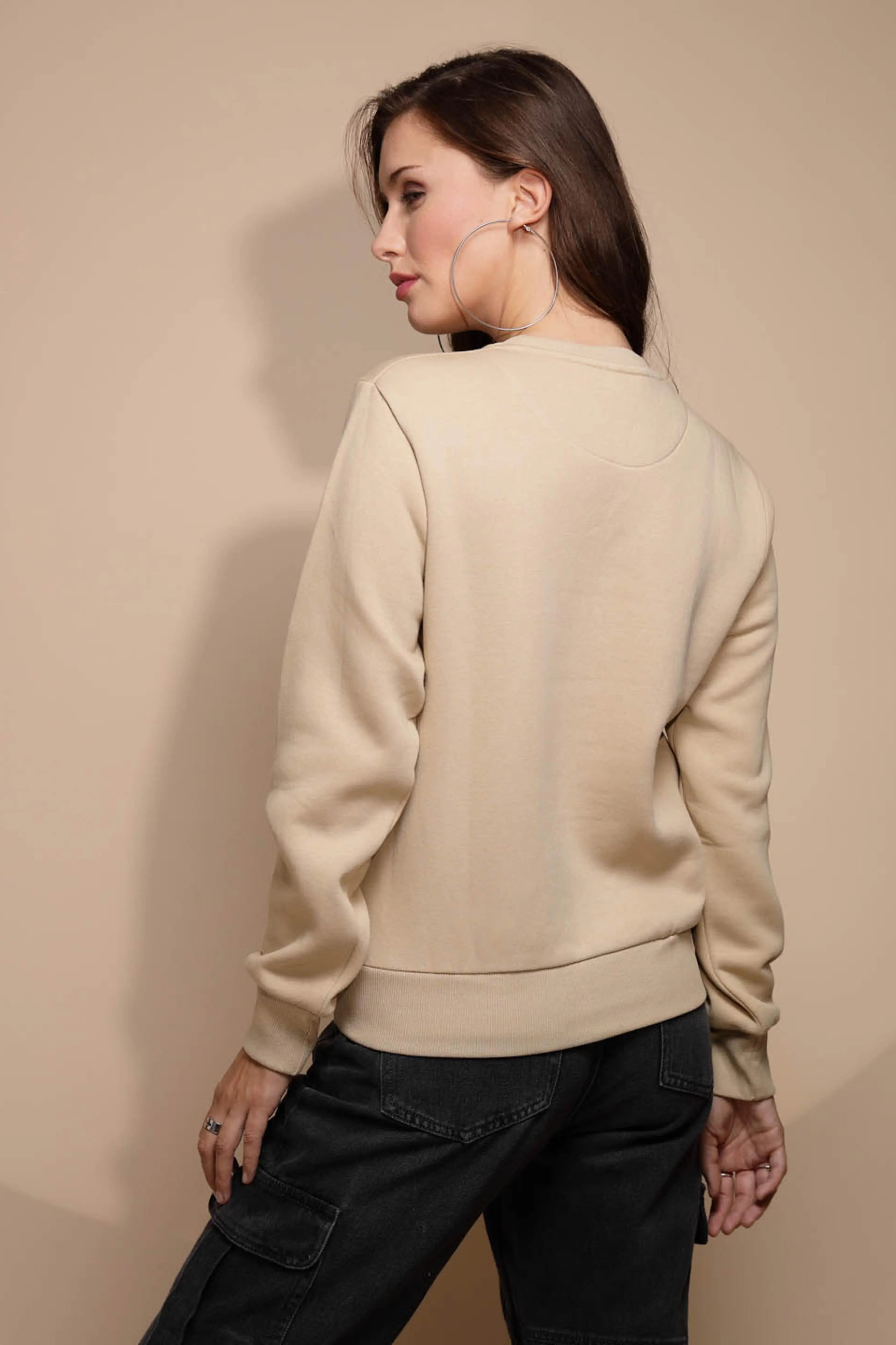 Beige Embroidered Cotton Blend Sweatshirt - Global Republic