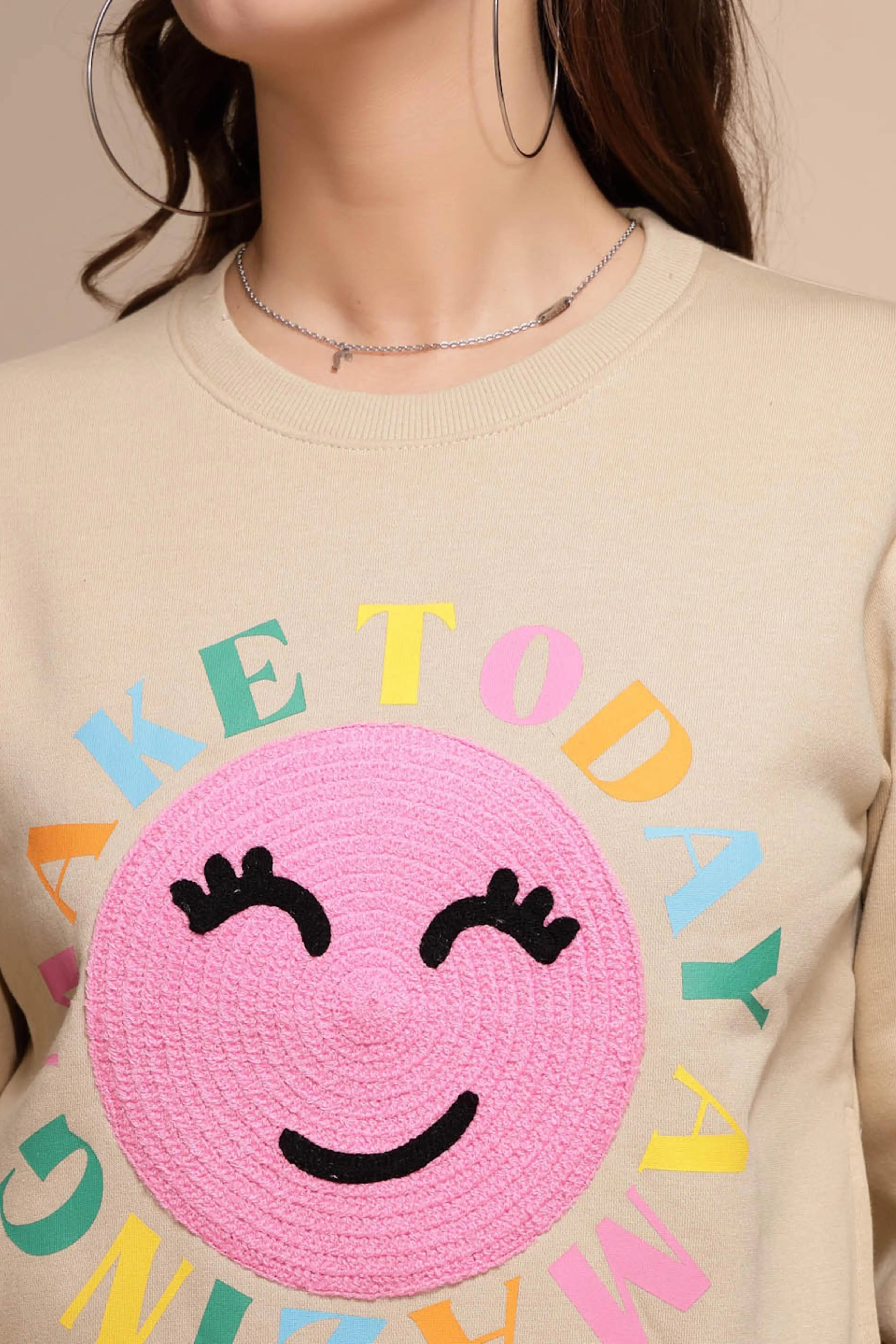 Beige Embroidered Cotton Blend Sweatshirt - Global Republic