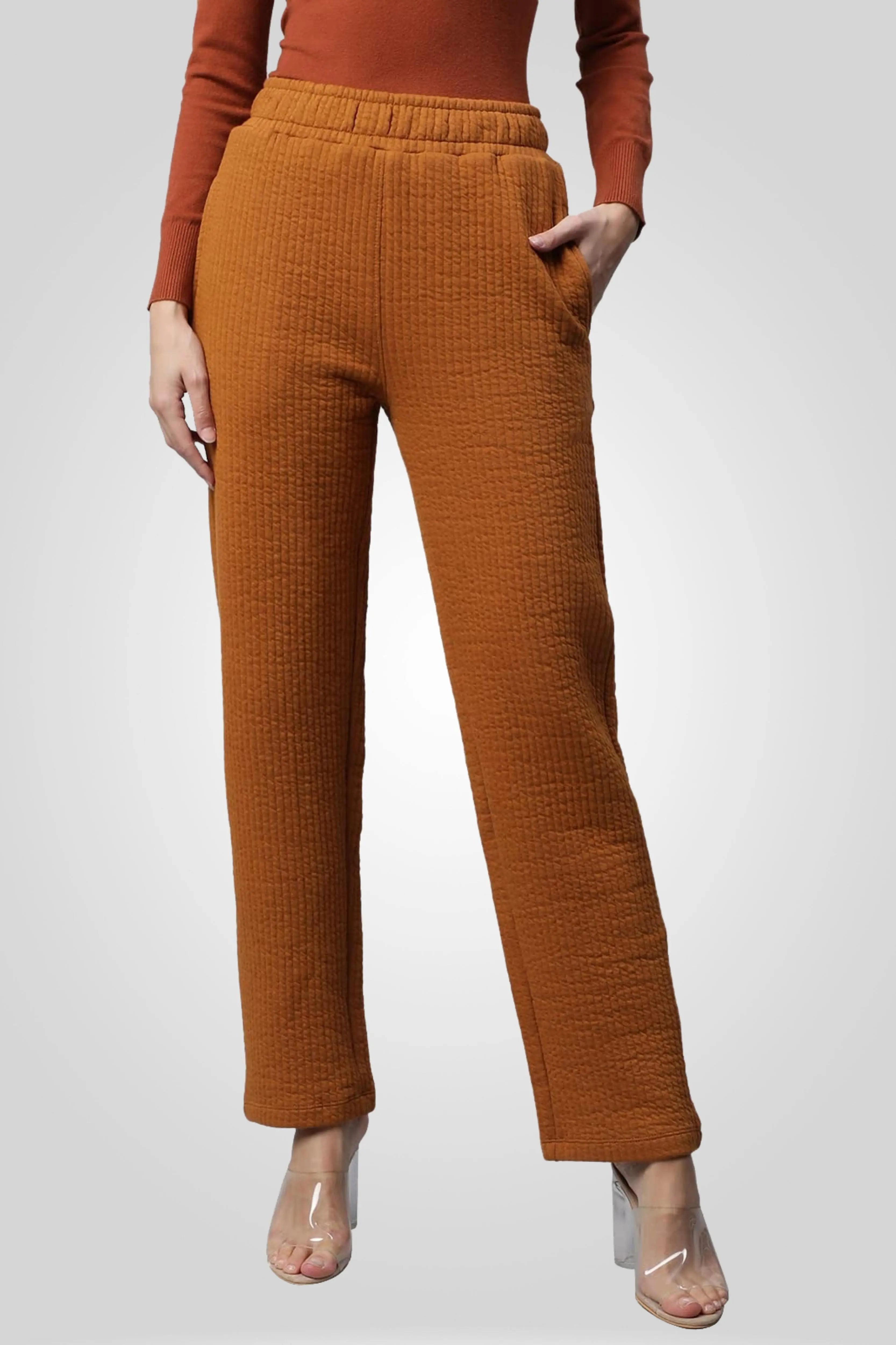 mustard rubber print straight leg lower