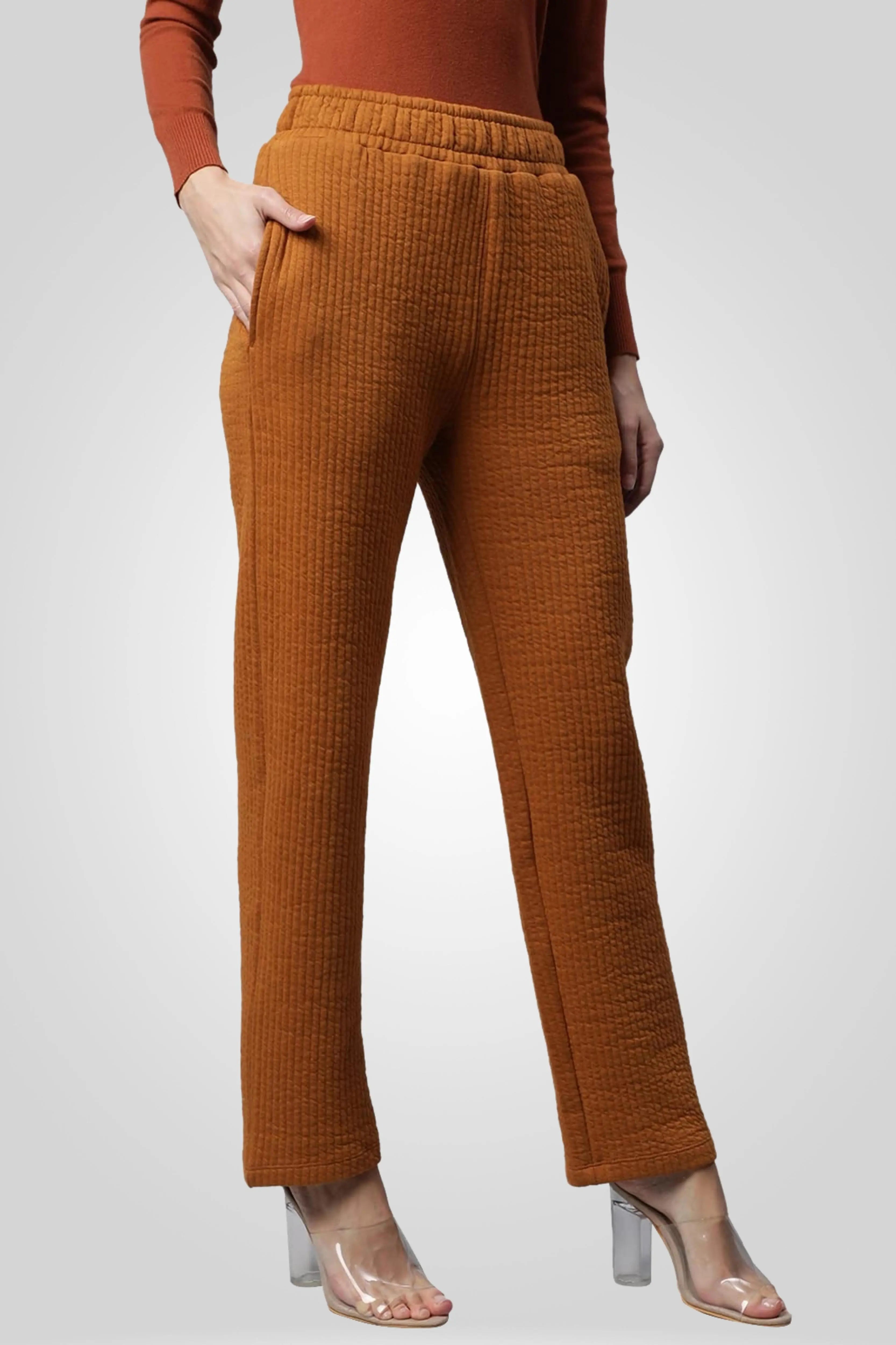 mustard rubber print straight leg lower