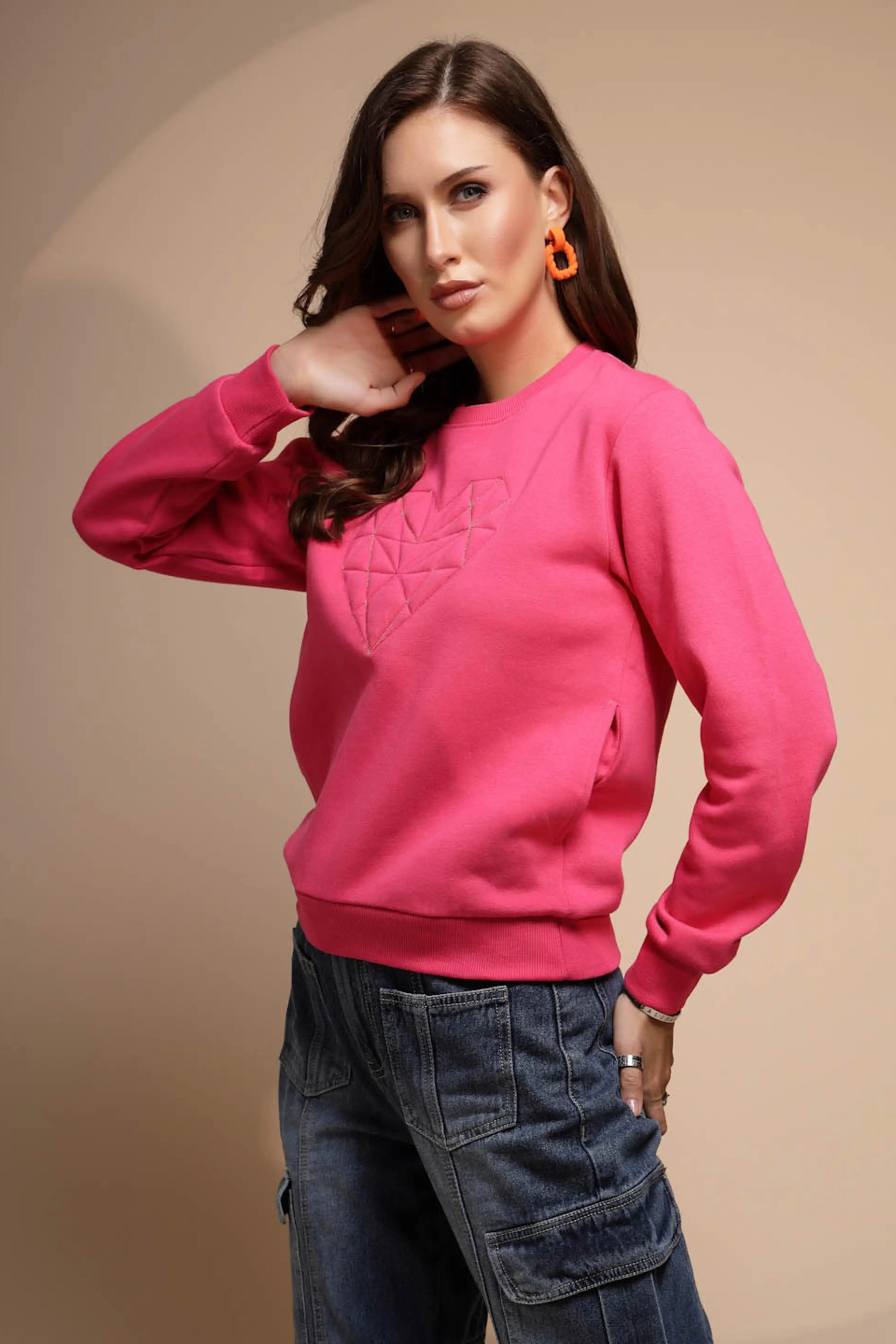 Pink Round Neck Hosiery Sweatshirt - Global Republic