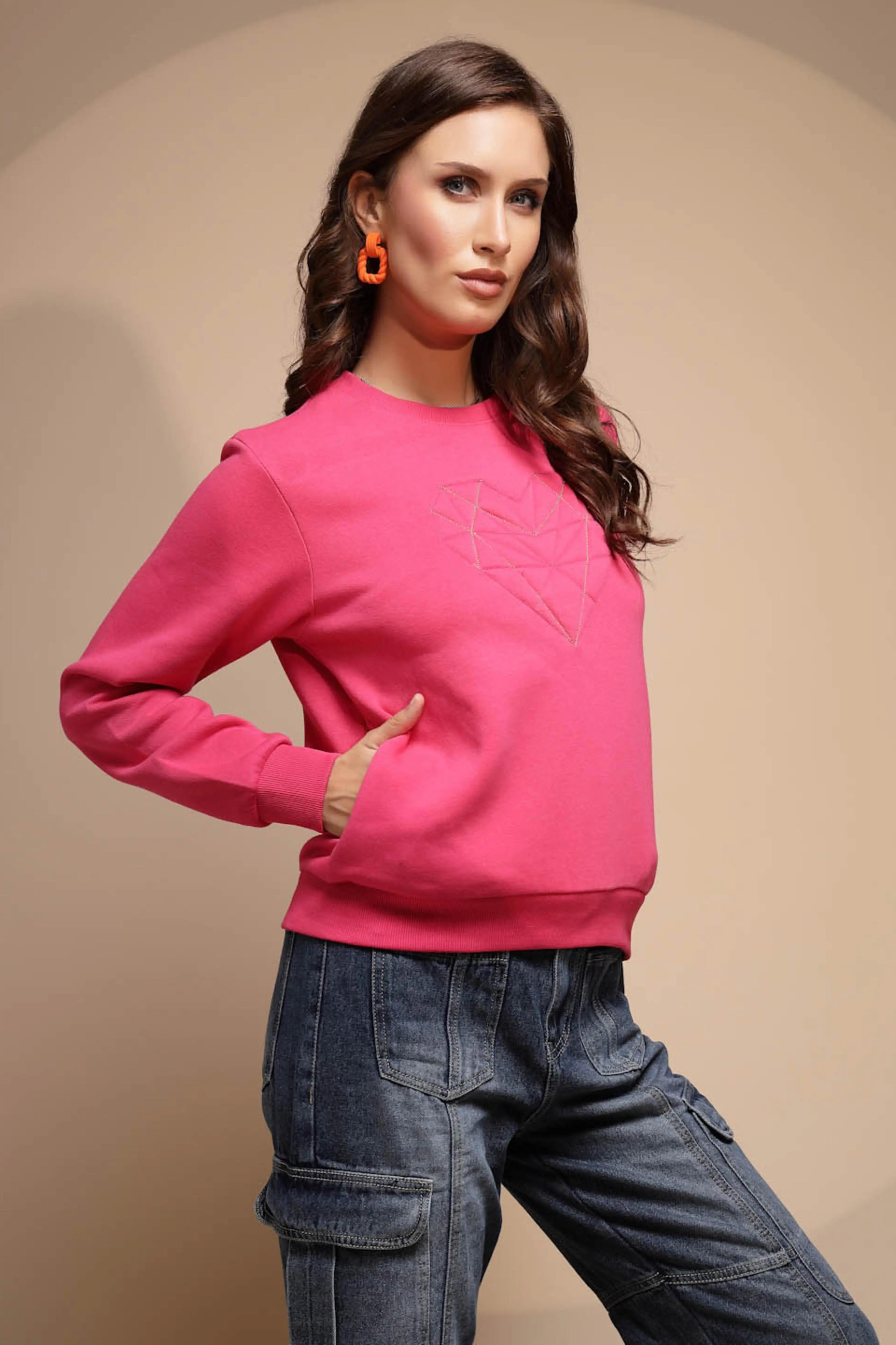 Pink Round Neck Hosiery Sweatshirt - Global Republic