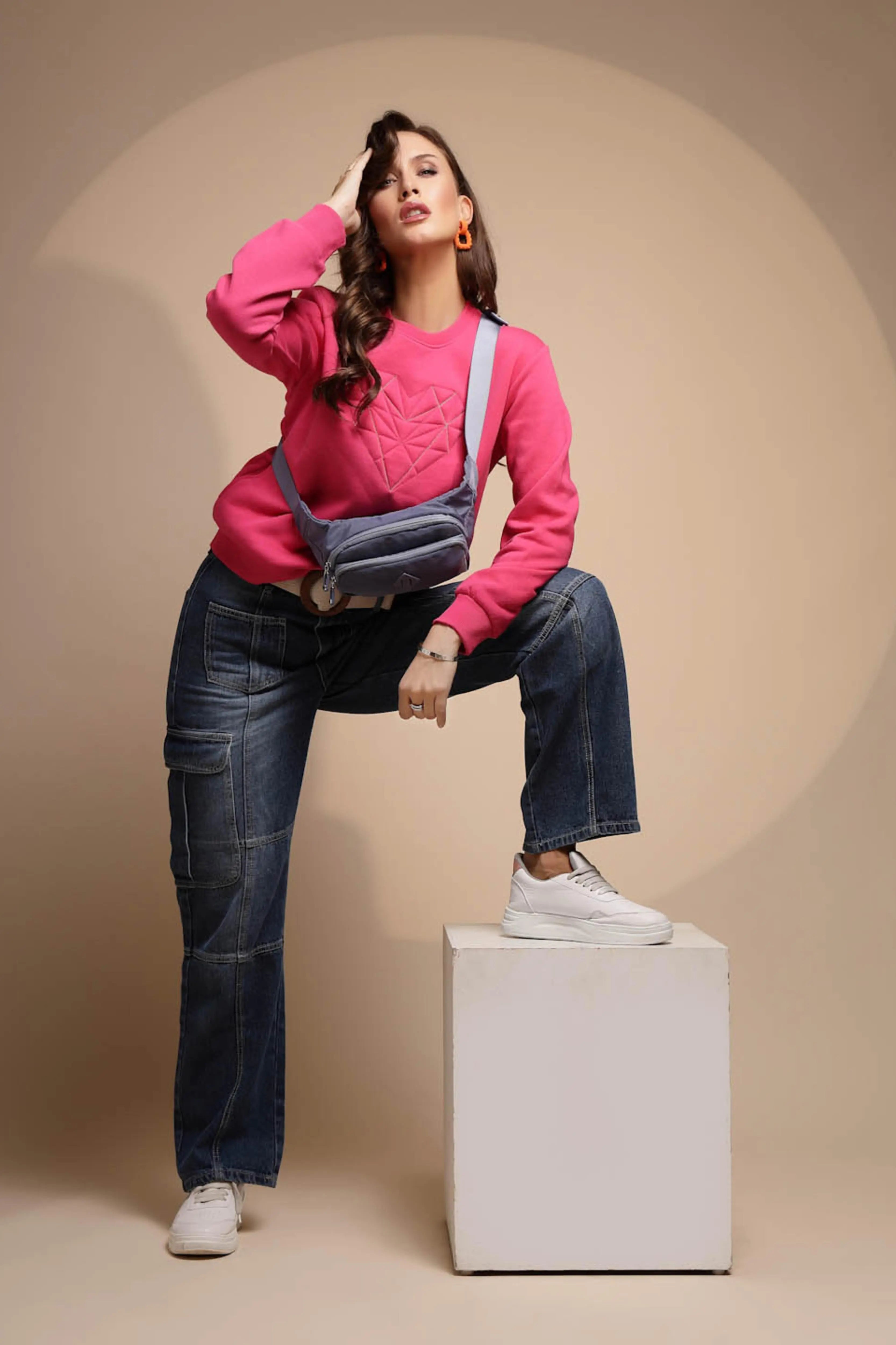 Pink Round Neck Hosiery Sweatshirt - Global Republic