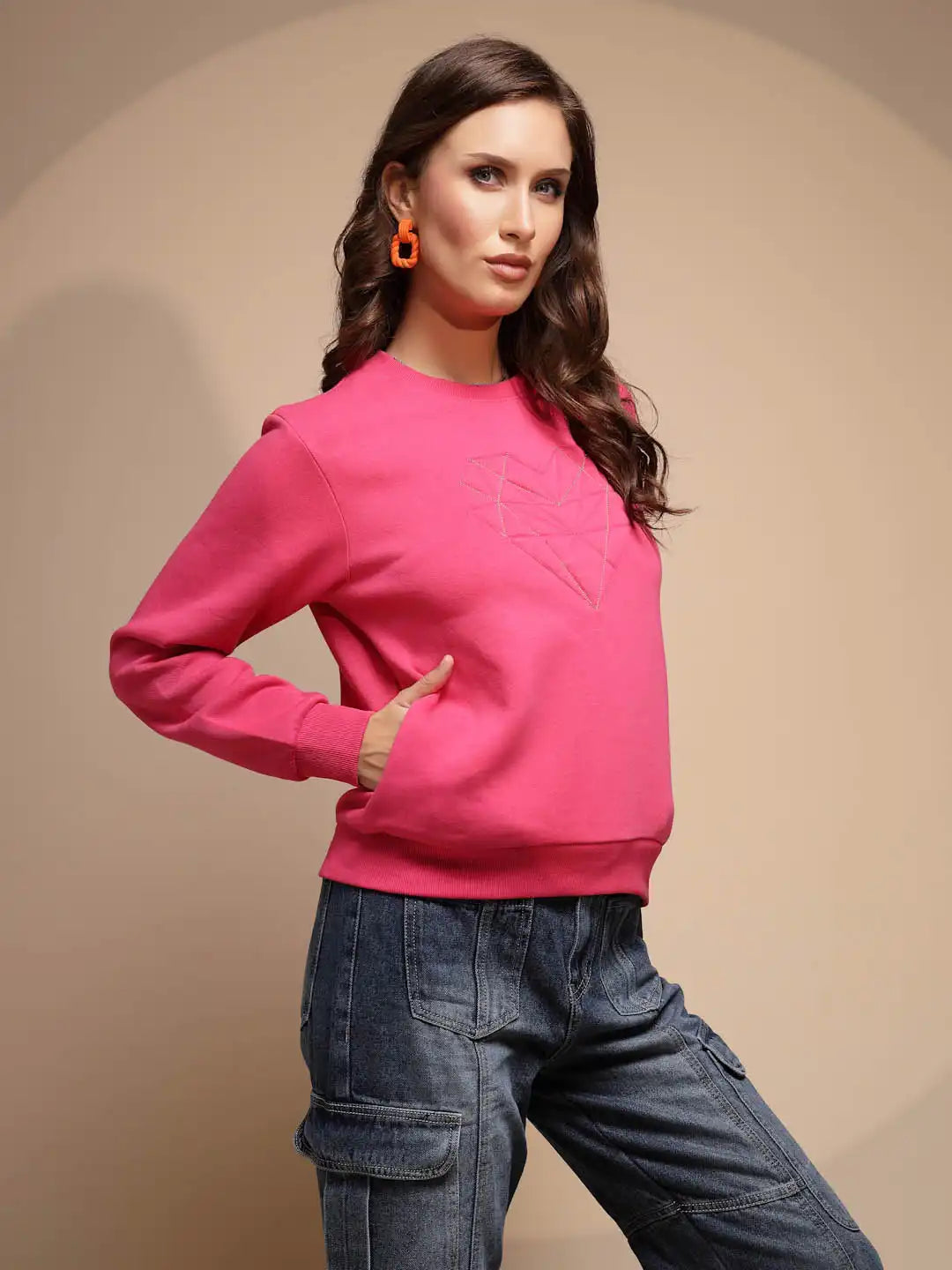 Pink Round Neck Hosiery Sweatshirt - Global Republic