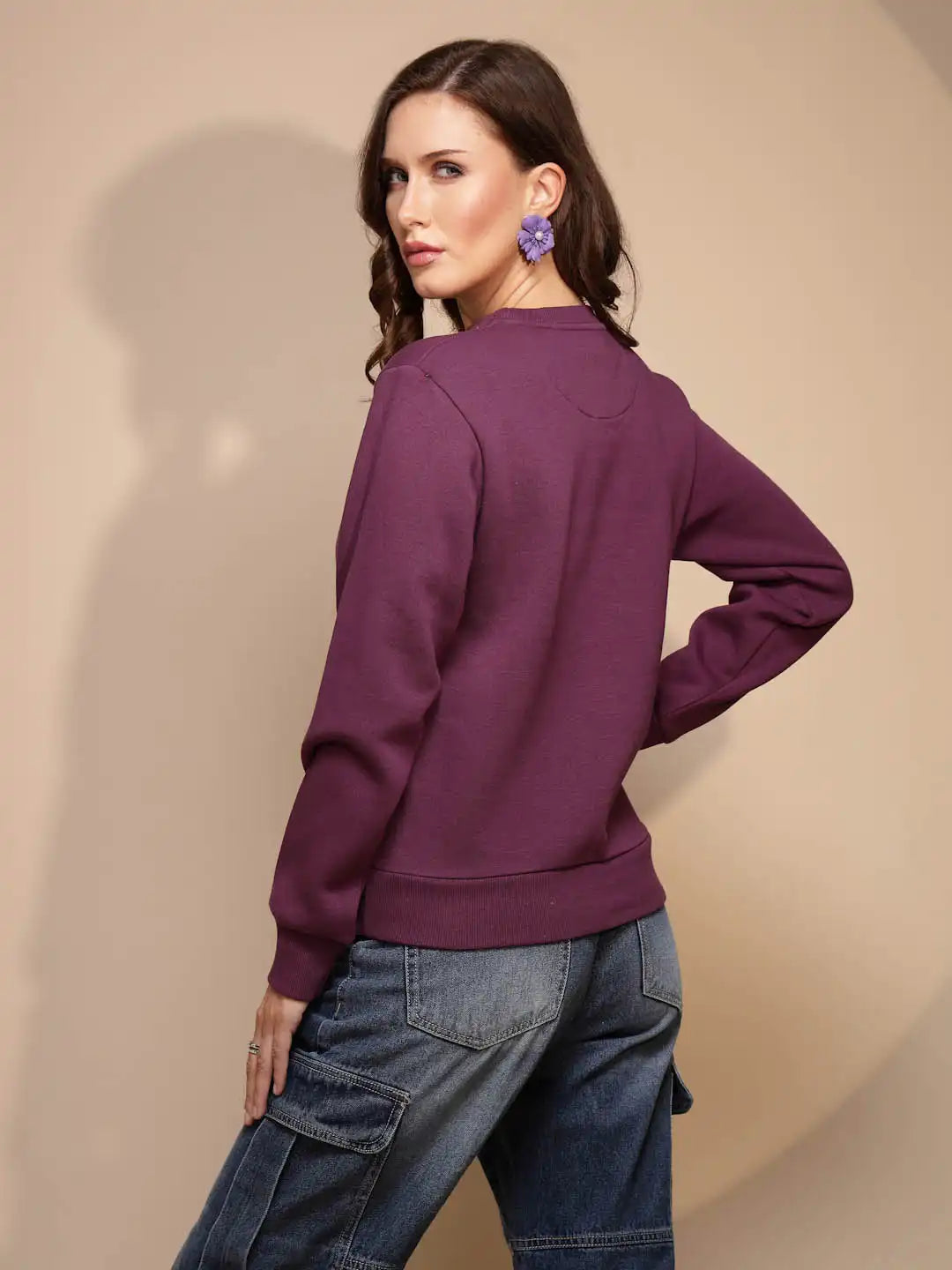 Maroon Round Neck Hosiery Sweatshirt