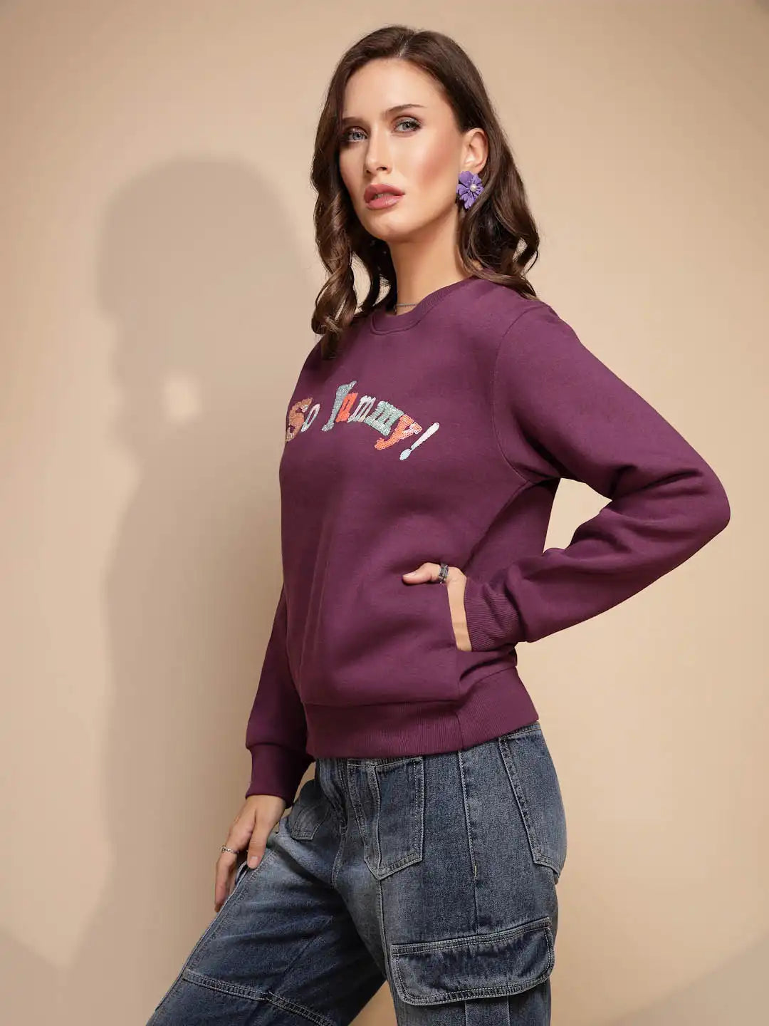 Maroon Round Neck Hosiery Sweatshirt