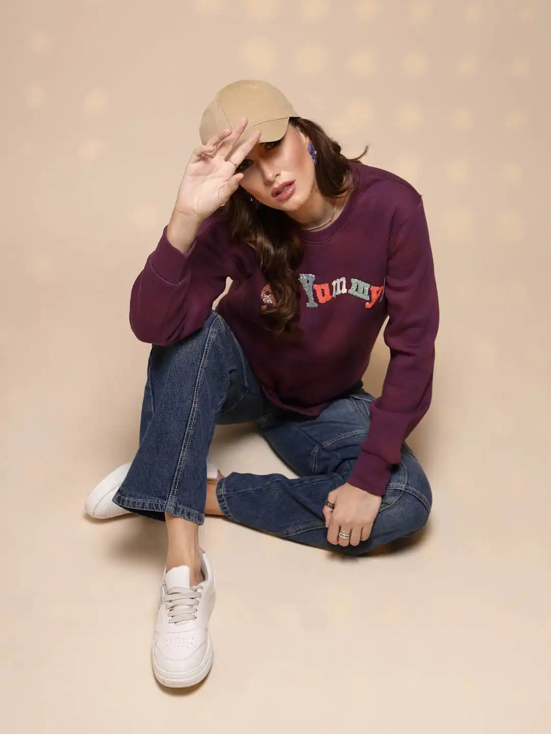 Maroon Round Neck Hosiery Sweatshirt