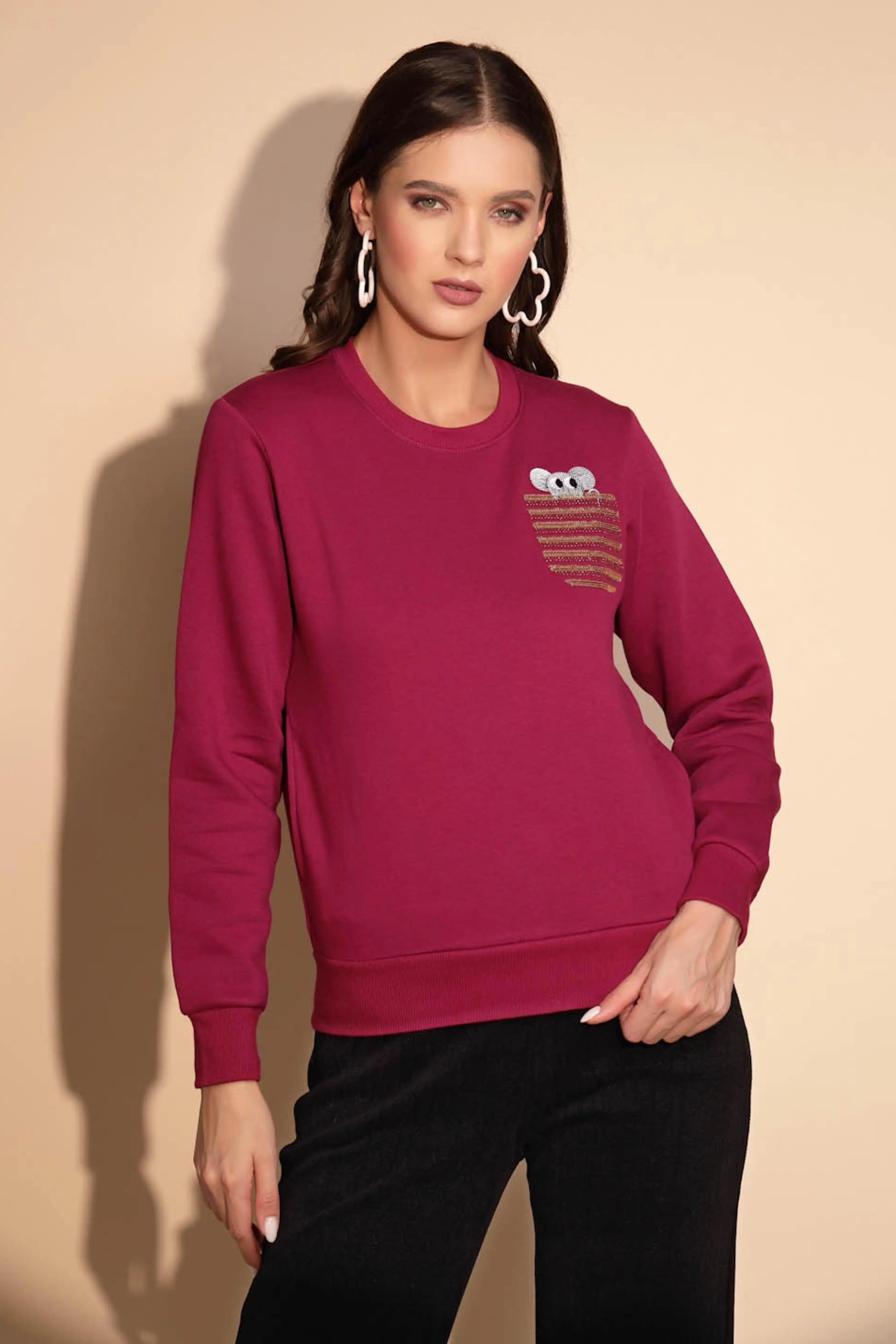 Purple Round Neck Hosiery Sweatshirt - Global Republic