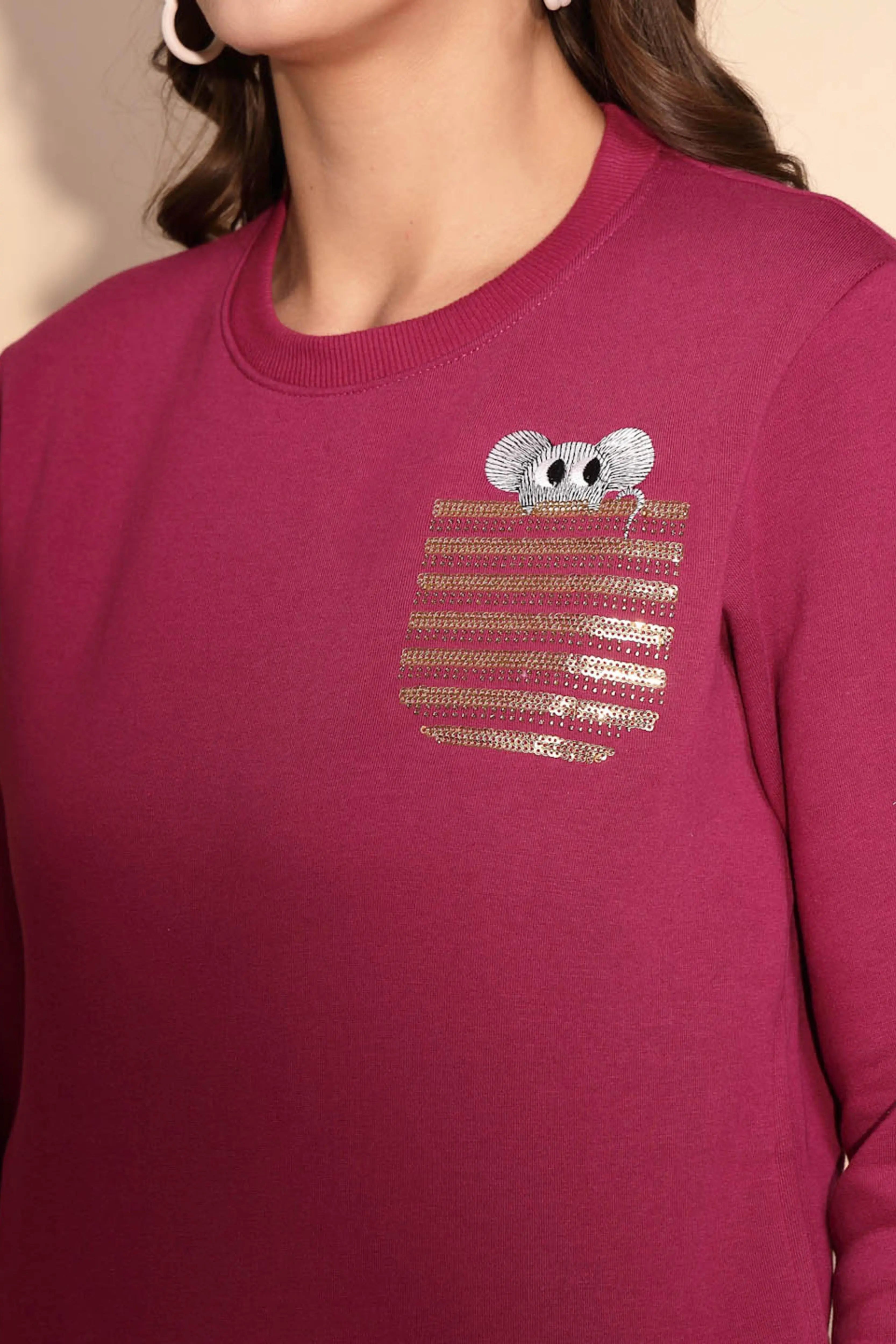 Purple Round Neck Hosiery Sweatshirt - Global Republic