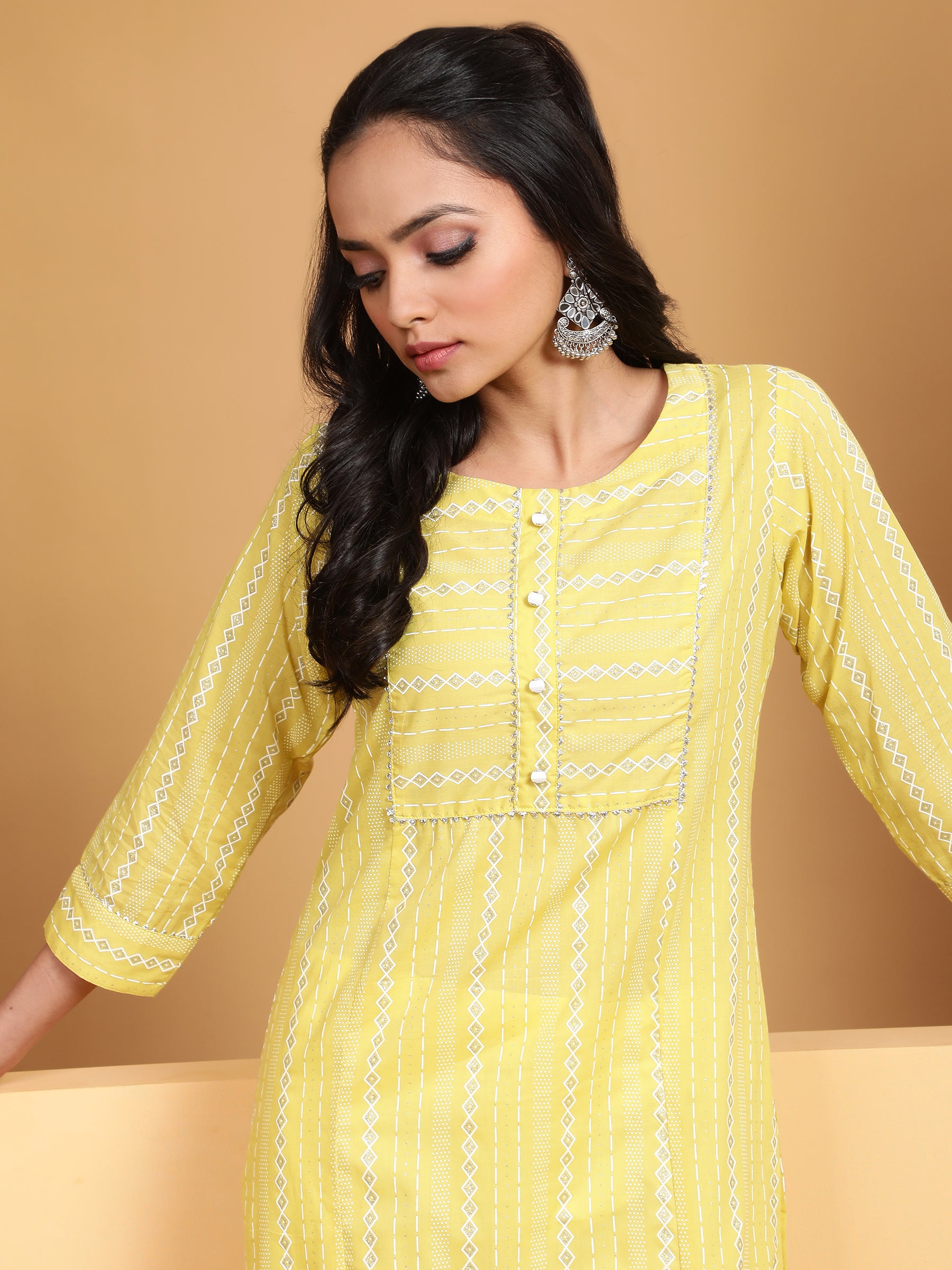Women Lemon Round Neck Printed Kurta - Global Republic