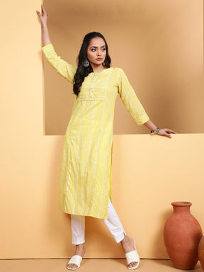 Women Lemon Round Neck Printed Kurta - Global Republic