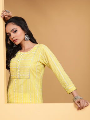 Women Lemon Round Neck Printed Kurta - Global Republic