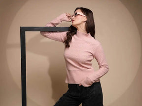 Pink Solid Turtle Neck Hosiery Sweatshirt