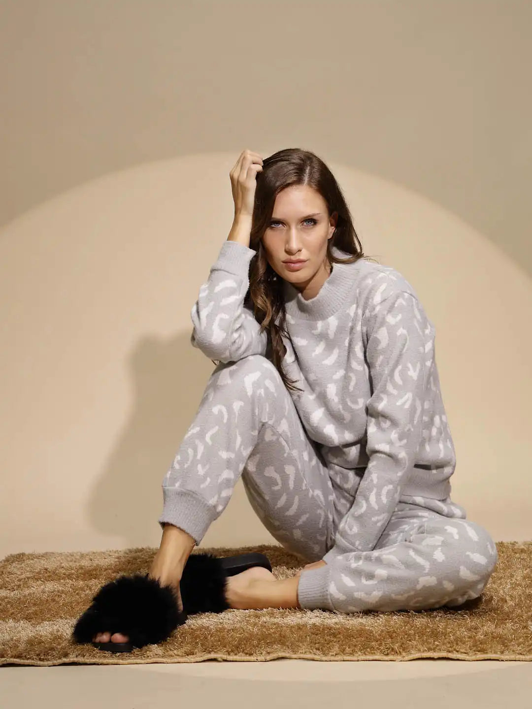 Grey Printed Full Sleeve High Neck Hosiery Track Suit - Global Republic