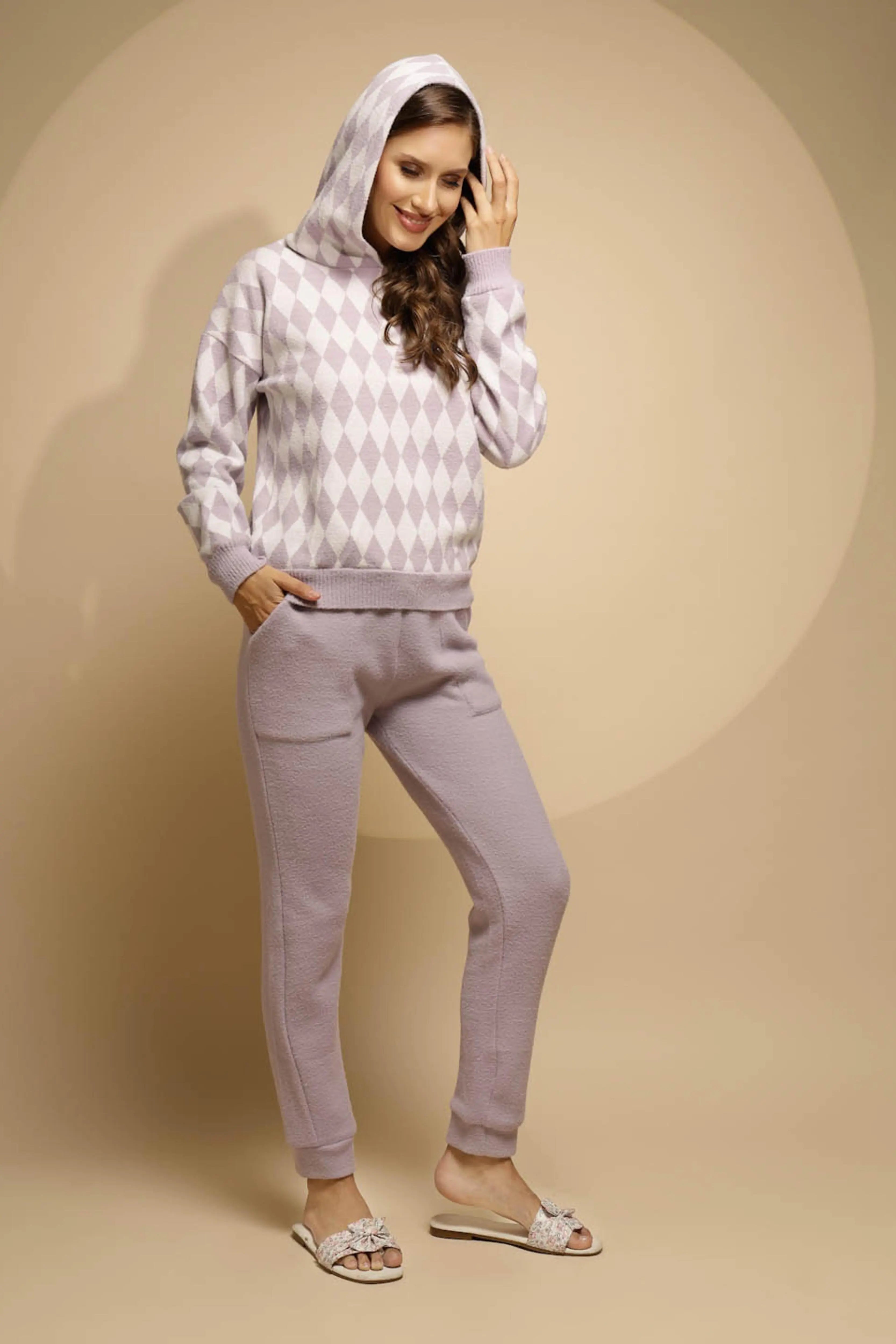 Purple Printed Full Sleeve Hood Hosiery Track Suit - Global Republic