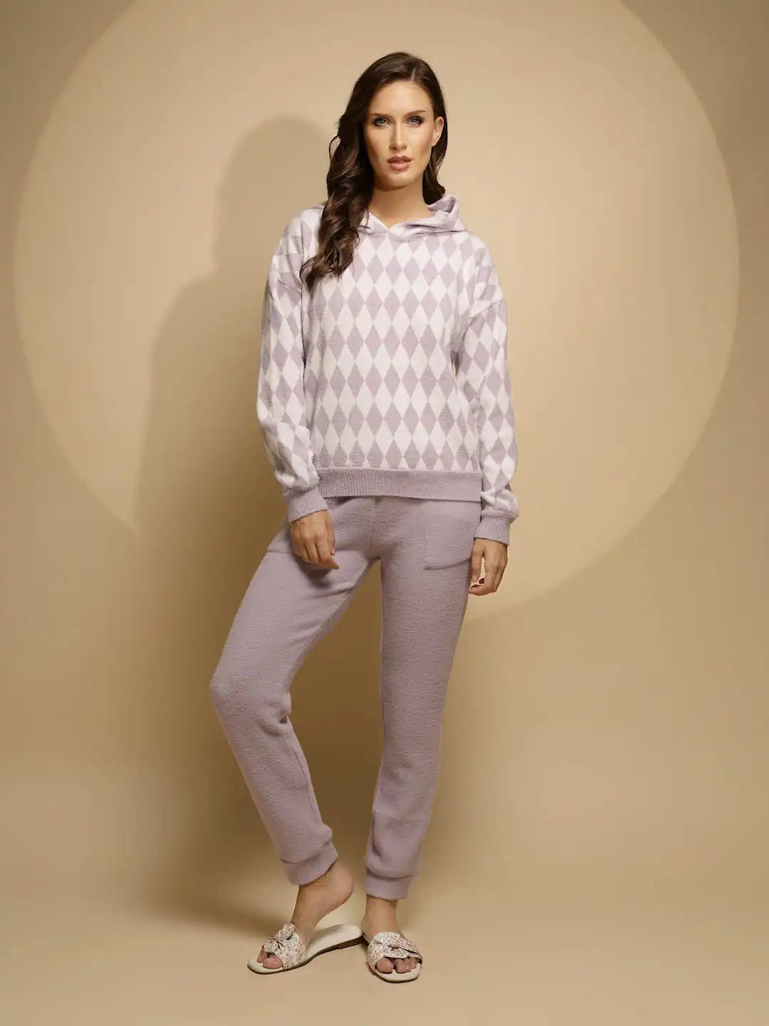 Purple Printed Full Sleeve Hood Hosiery Track Suit - Global Republic