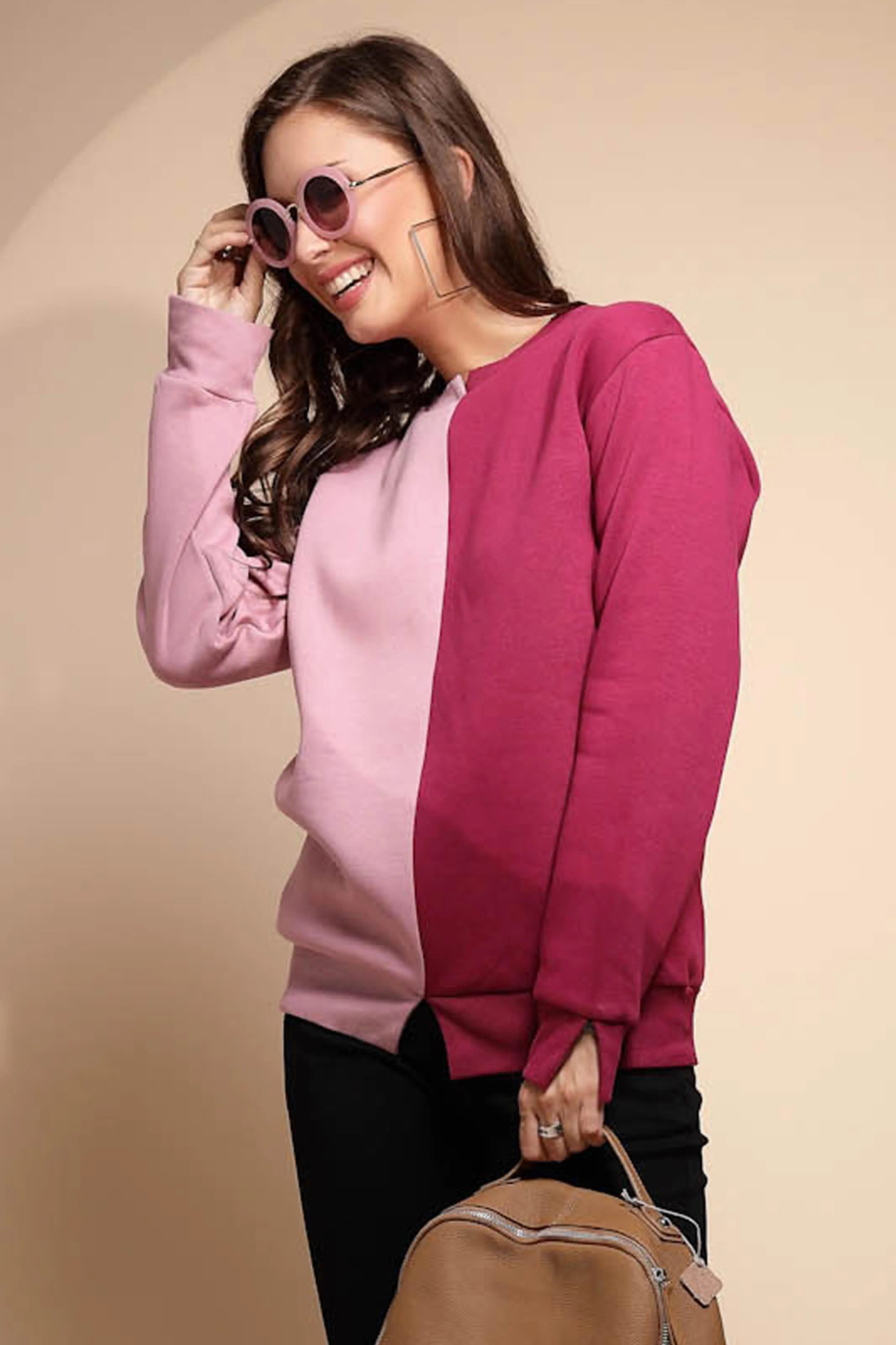 Solid Hosiery Pink Sweatshirt - Global Republic
