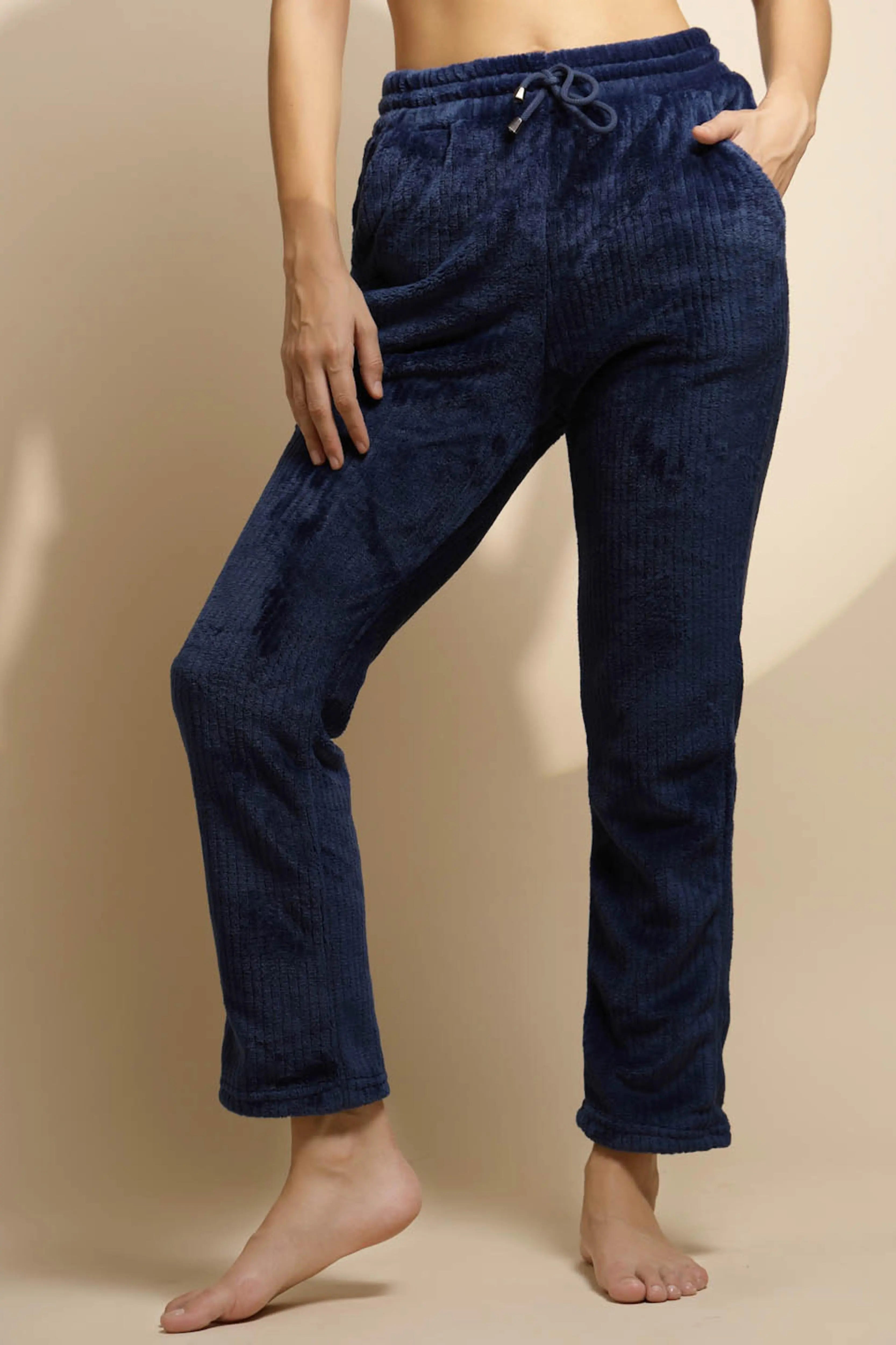Blue Solid Mid Rise Cotton Lower - Global Republic