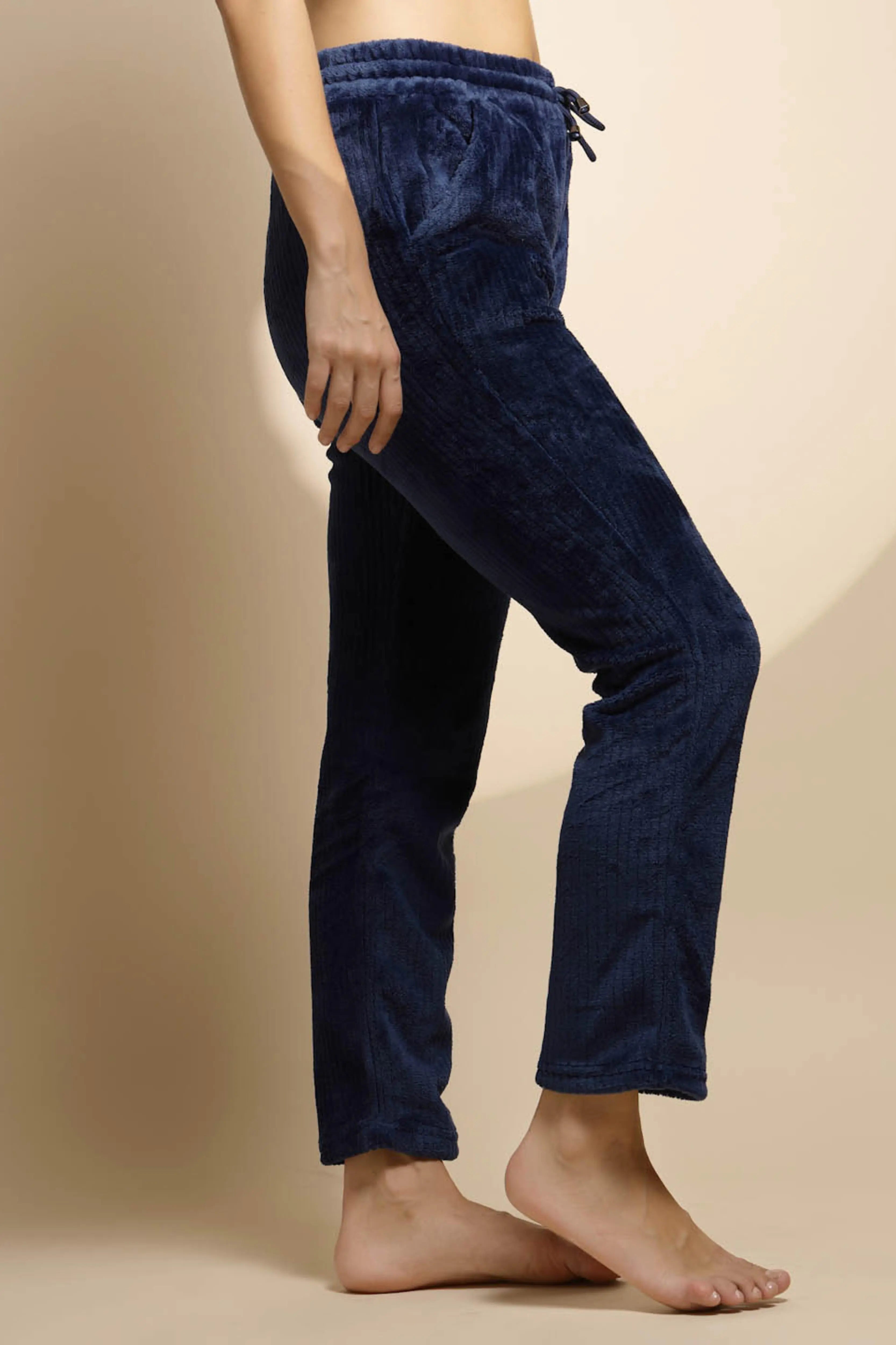 Blue Solid Mid Rise Cotton Lower - Global Republic