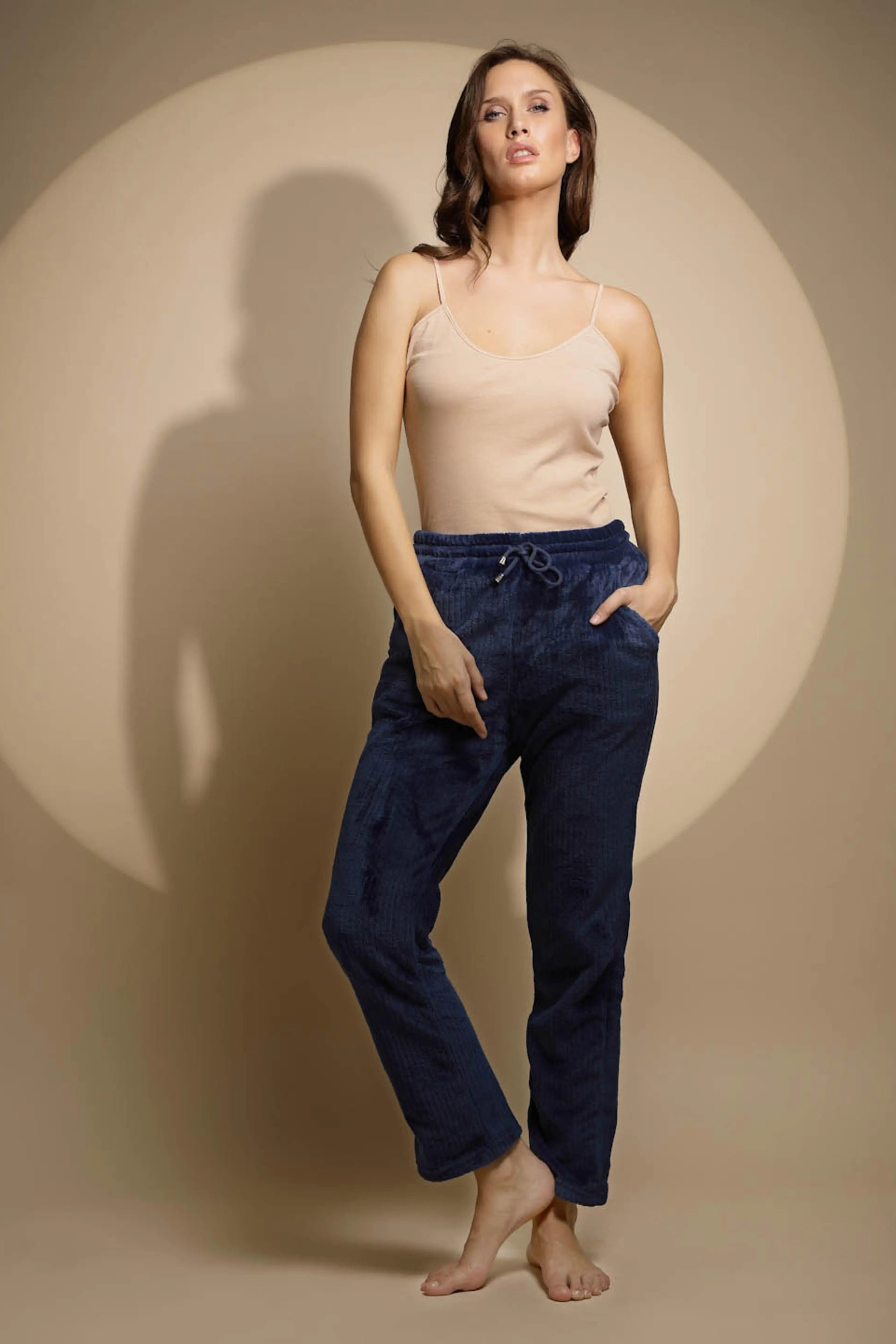 Blue Solid Mid Rise Cotton Lower - Global Republic