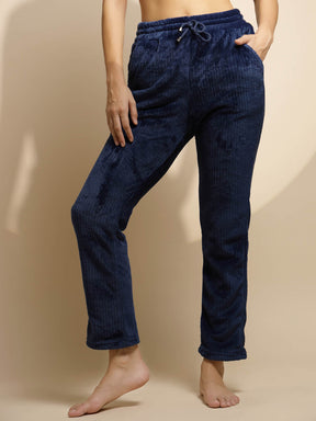 Blue Solid Mid Rise Cotton Lower