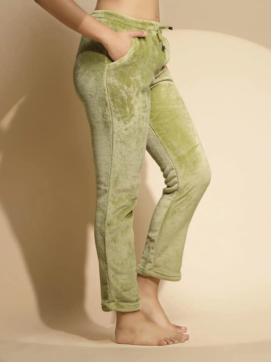 Green Solid Cotton Mid Rise Lower