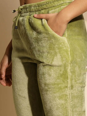 Green Solid Cotton Mid Rise Lower