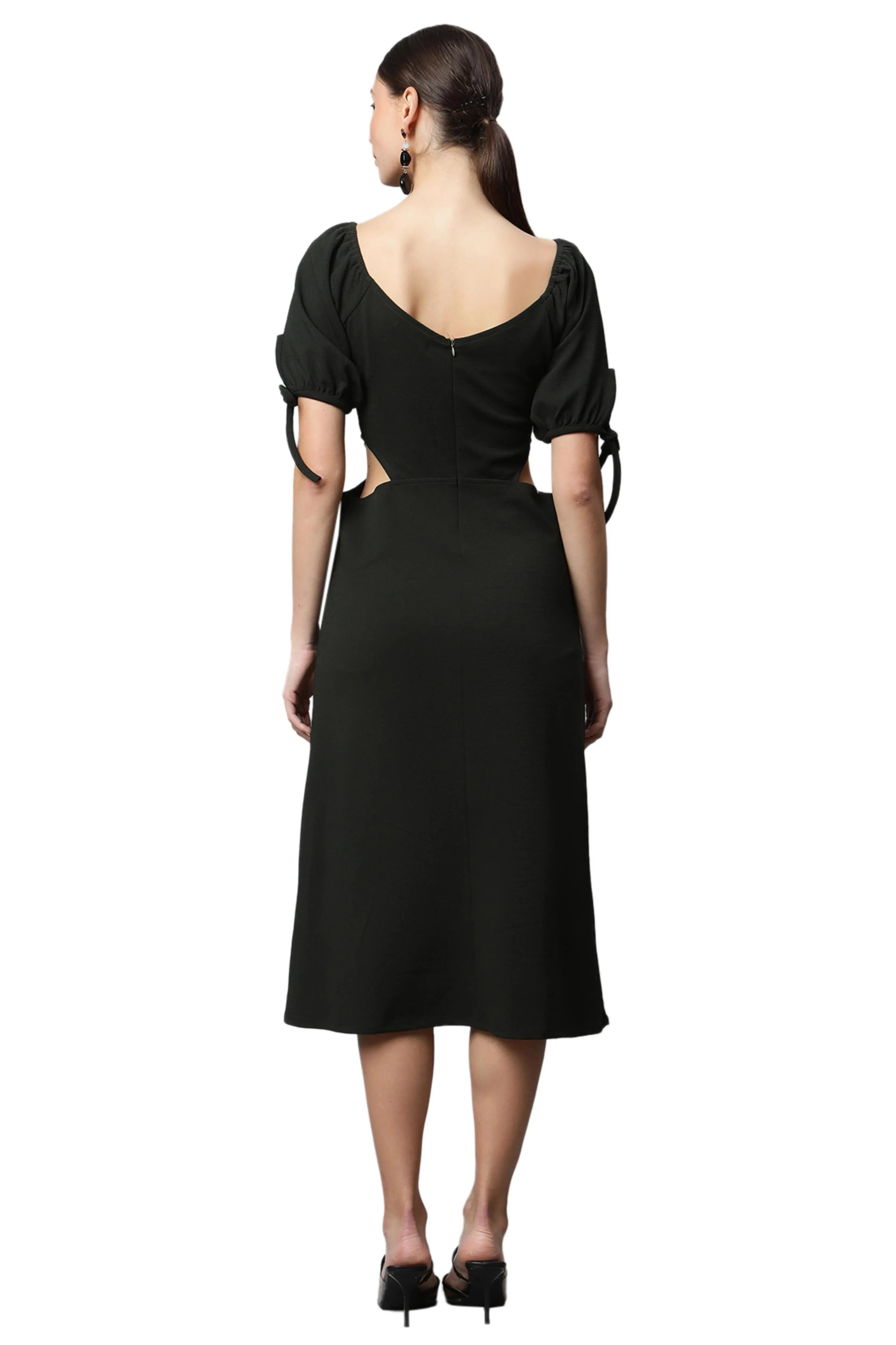 women forest green waist cut bodycon dress