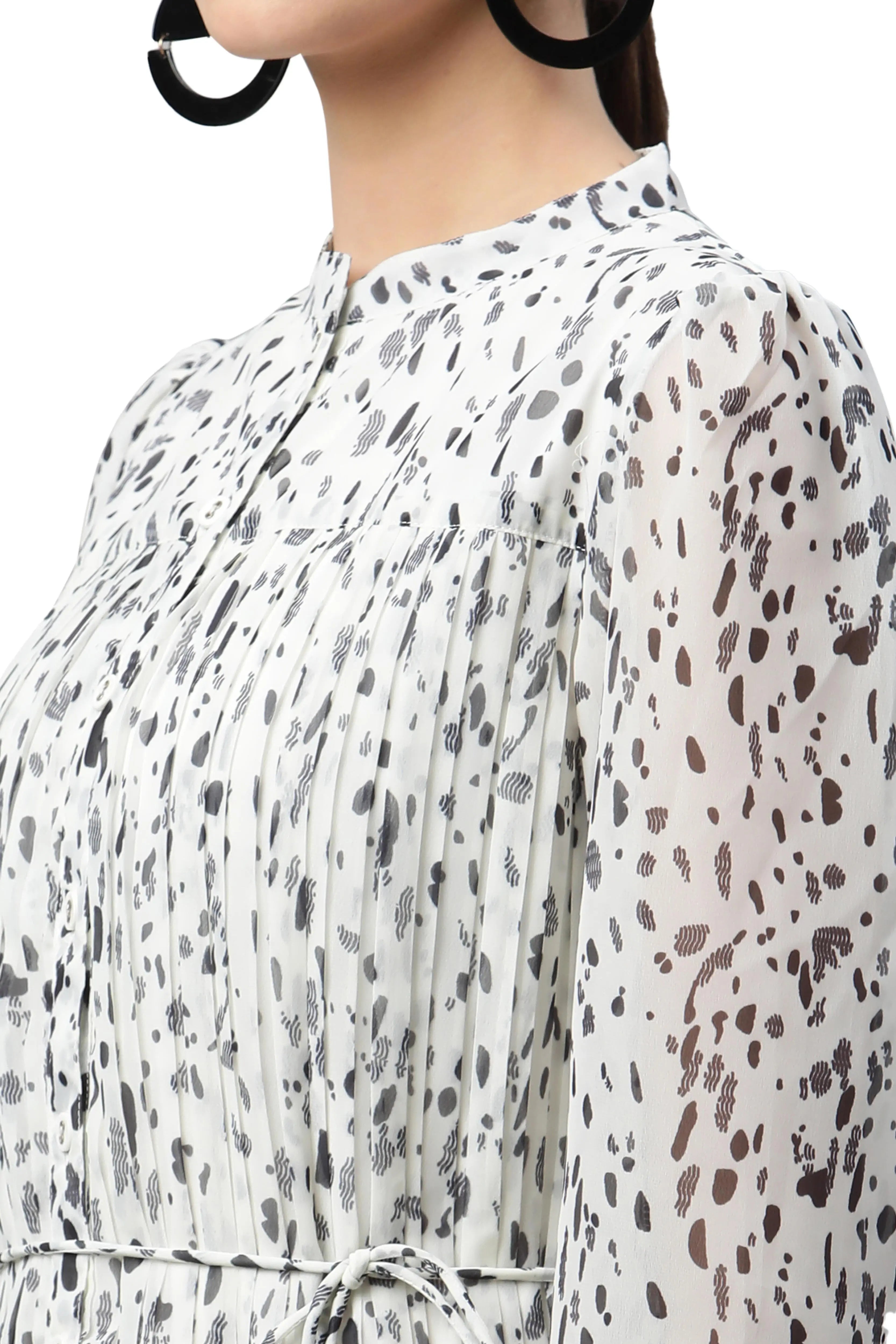 women white mandarin black polka dots dress