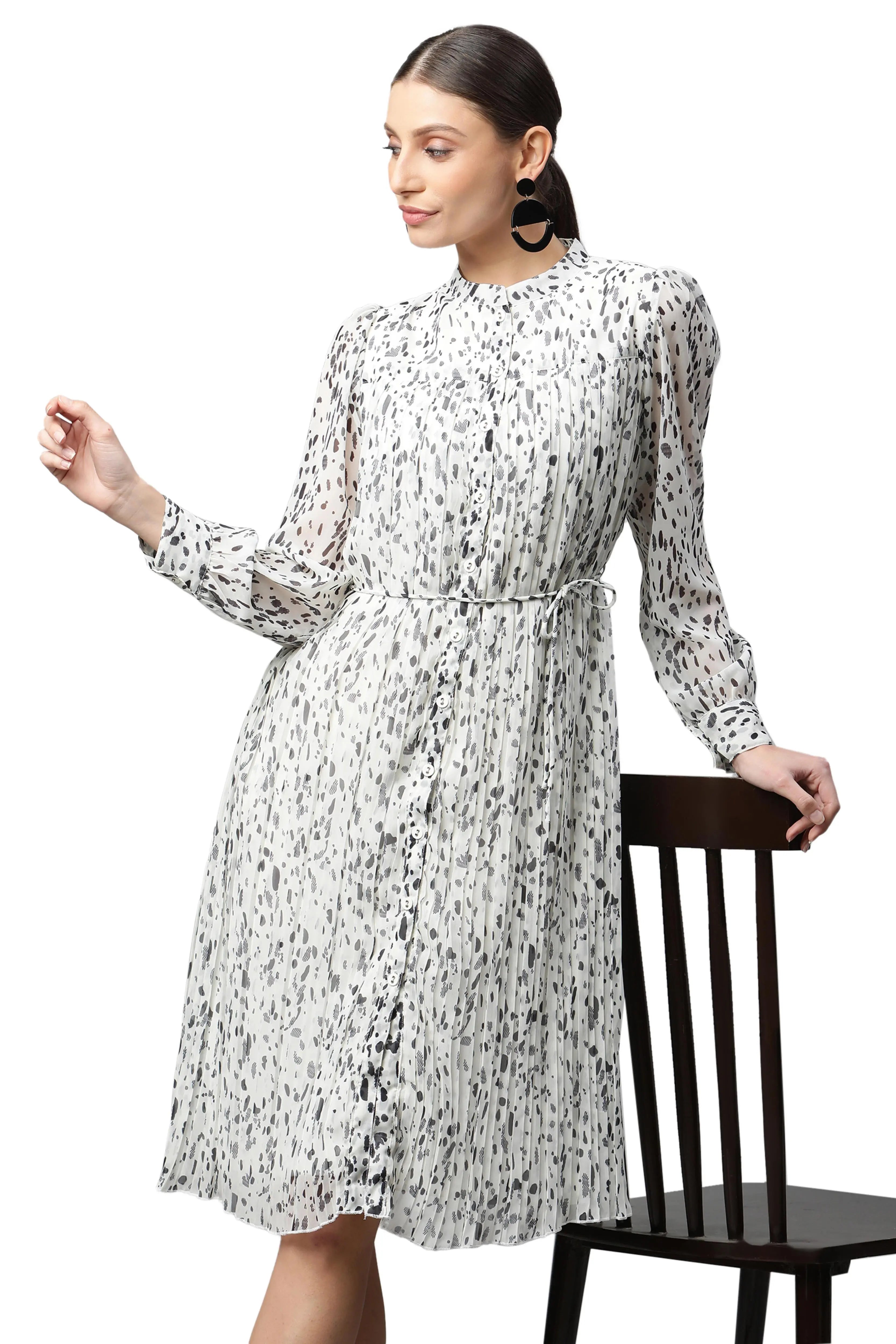White  Cotton Polka Dots Dress - Global Republic
