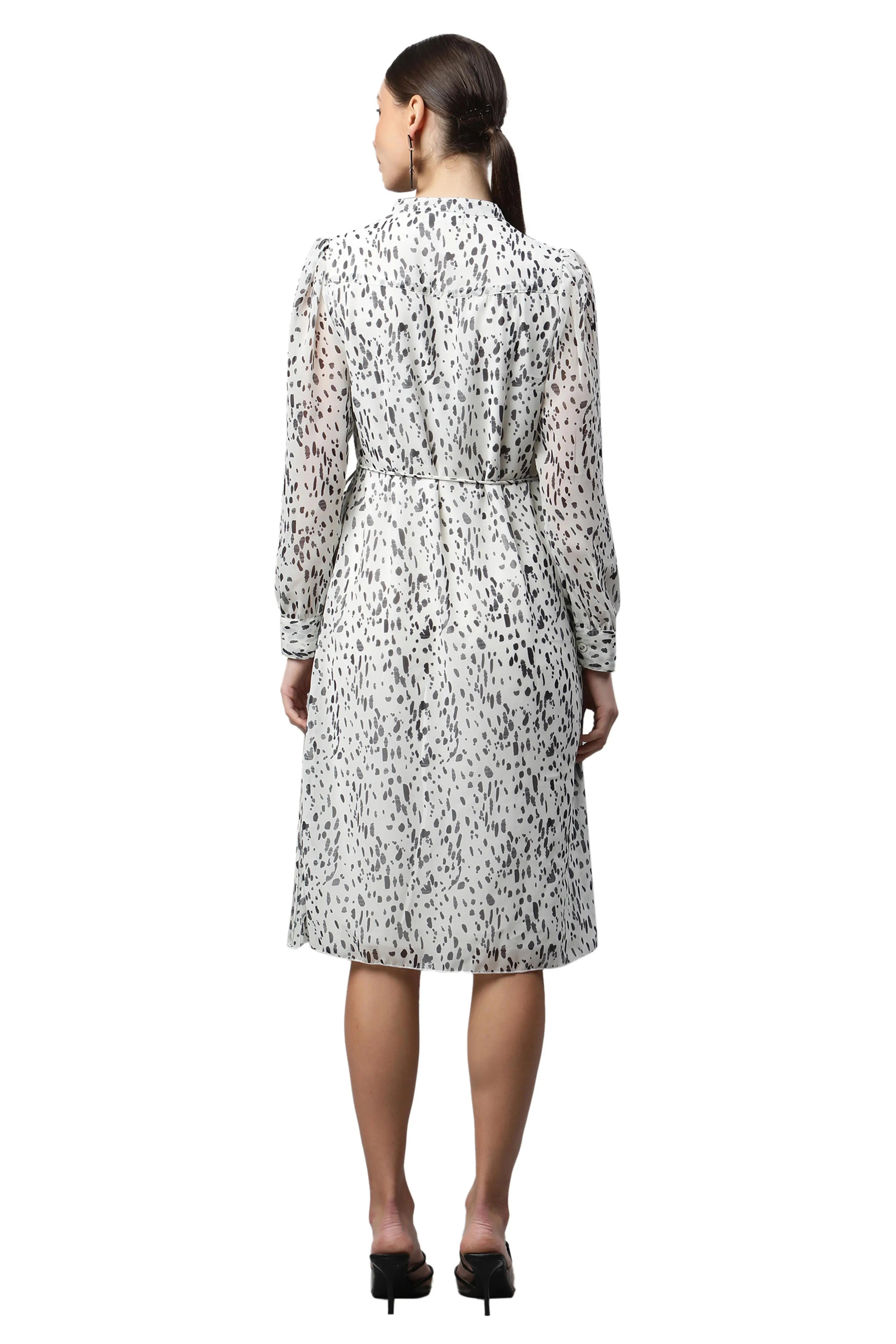 women white mandarin black polka dots dress