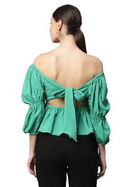 Green Off-Shoulder Peplum Top