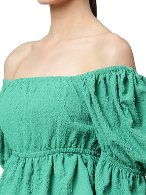 Green Off-Shoulder Peplum Top