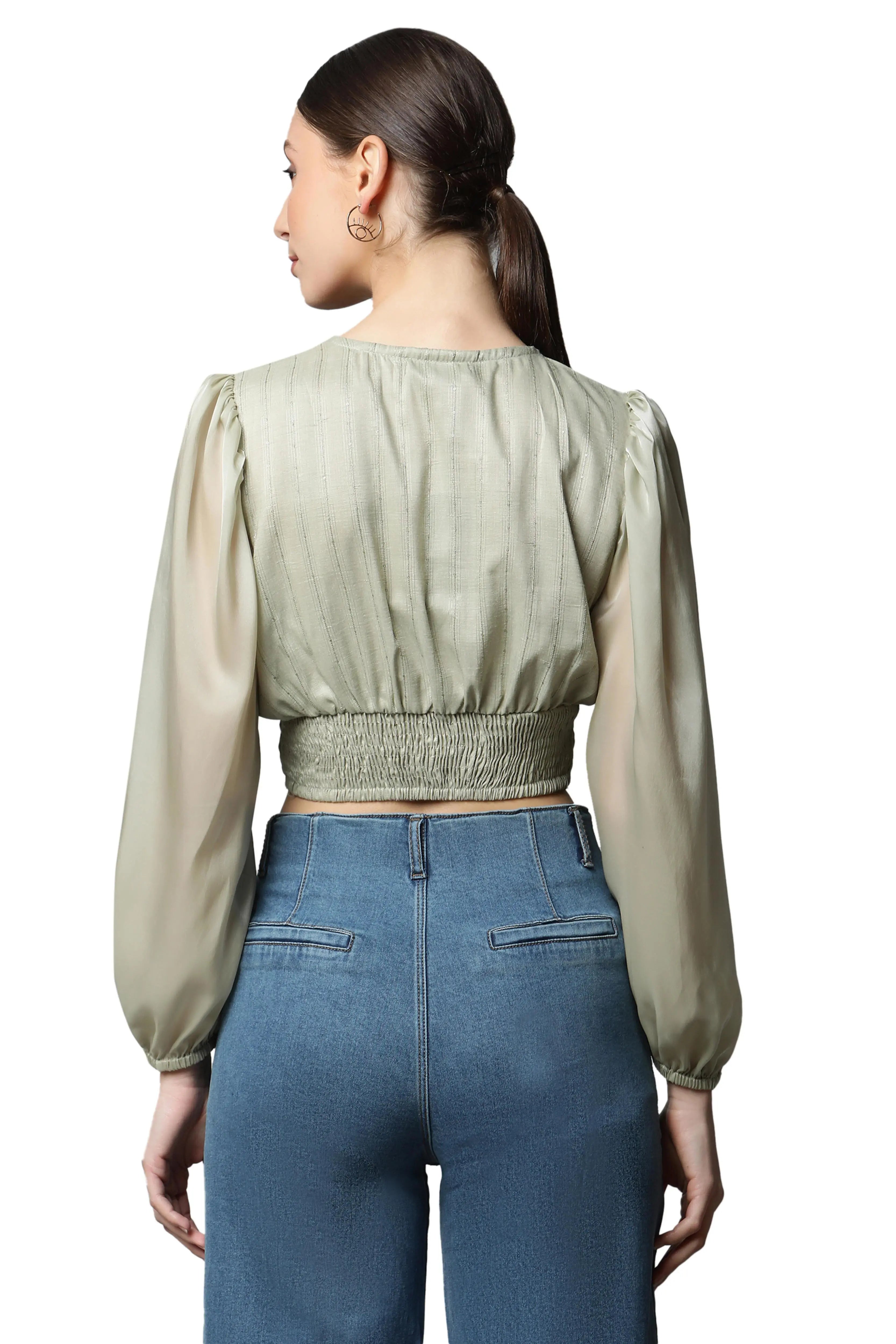 Green Cropped Blouson Top - Global Republic
