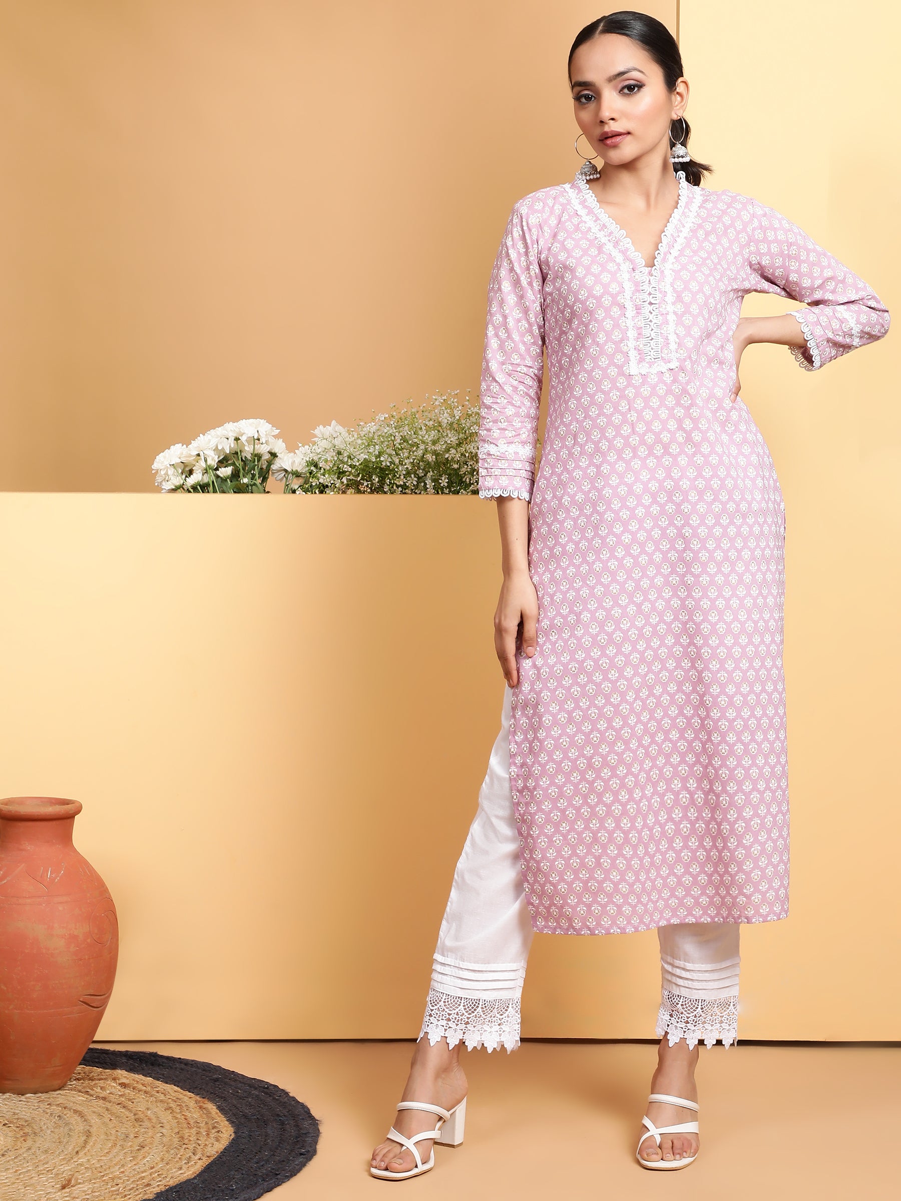 Women Sea Blue Round Neck Printed Kurta Set - Global Republic
