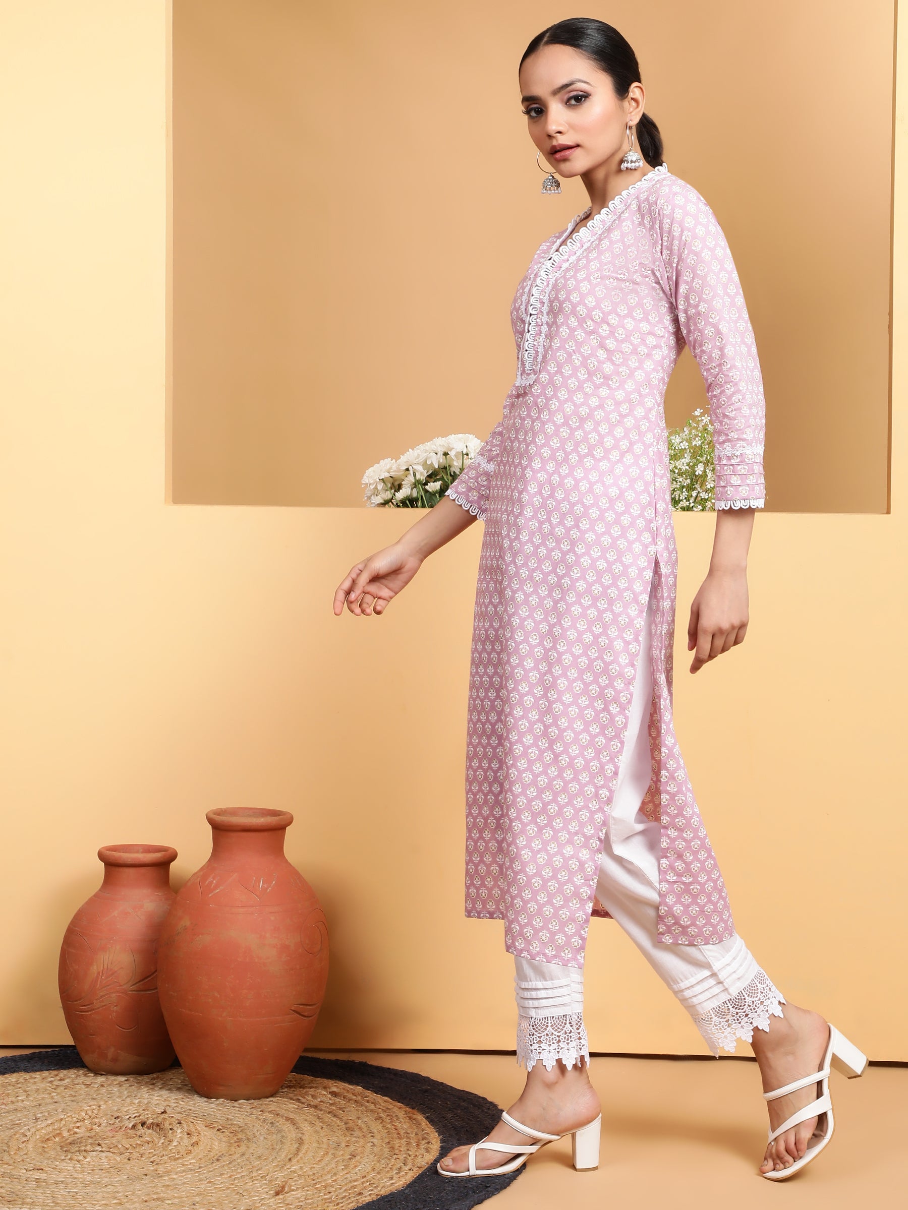 Women Sea Blue Round Neck Printed Kurta Set - Global Republic