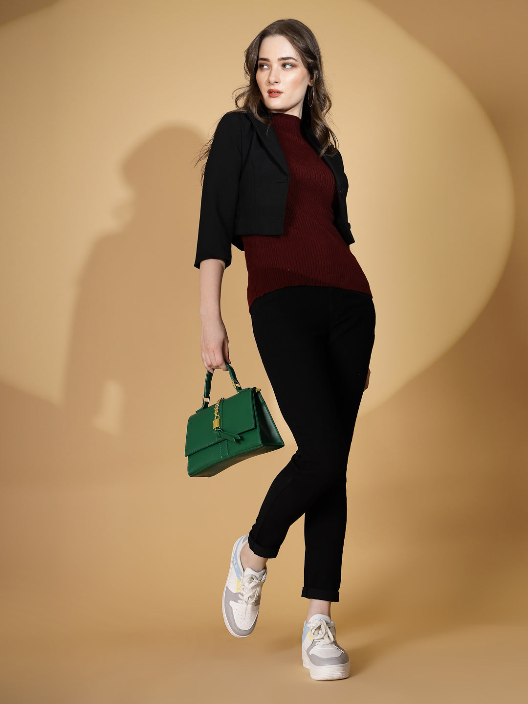 Maroon Stretchable Knit Skivvy Top