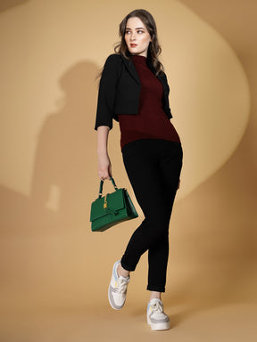 Maroon Stretchable Knit Skivvy Top